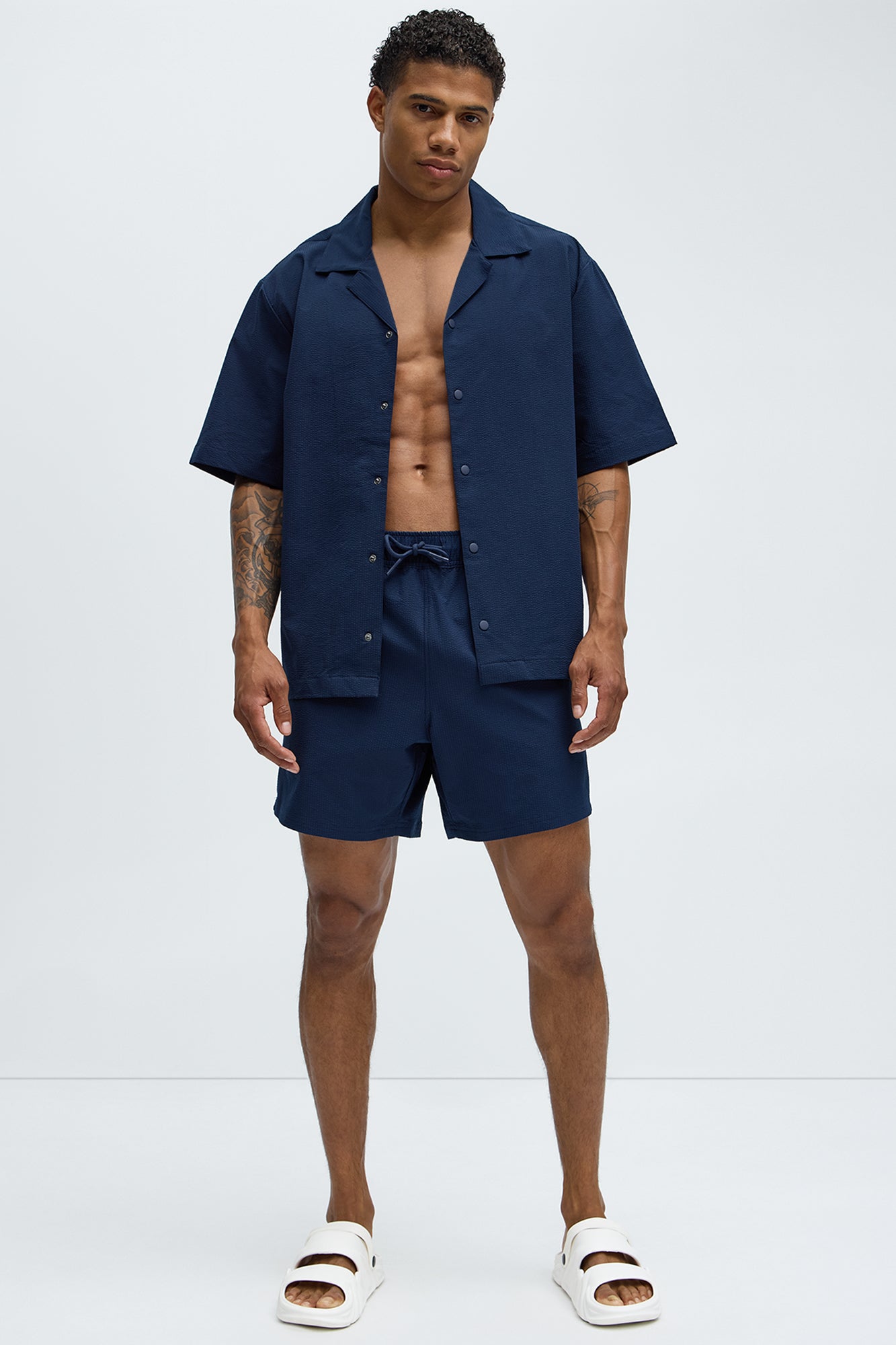 Seersucker Swim Trunk 6″ - Navy