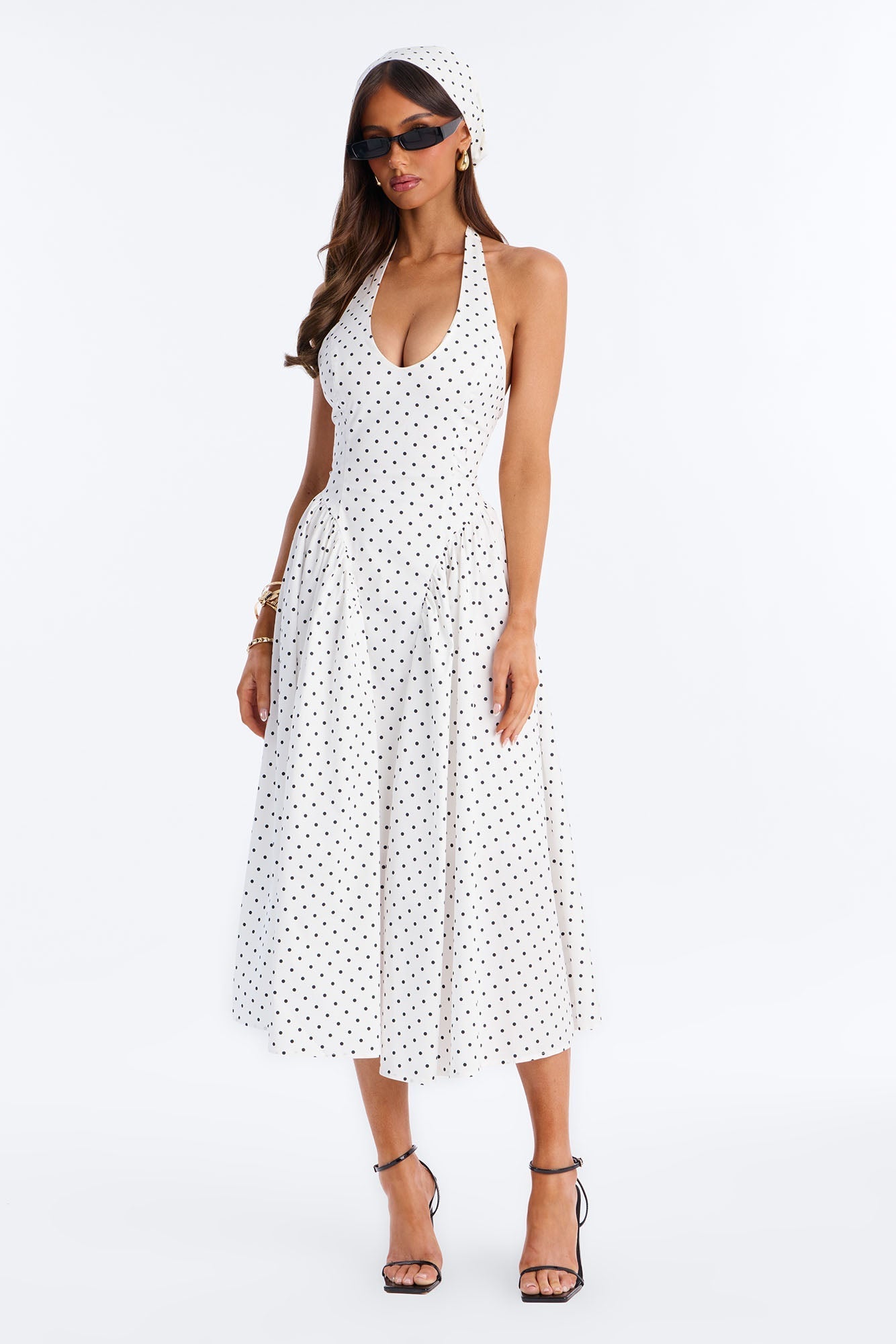 Mara Corset Polka Dot Midi Dress - White/Black NEWFASHIONEDGE