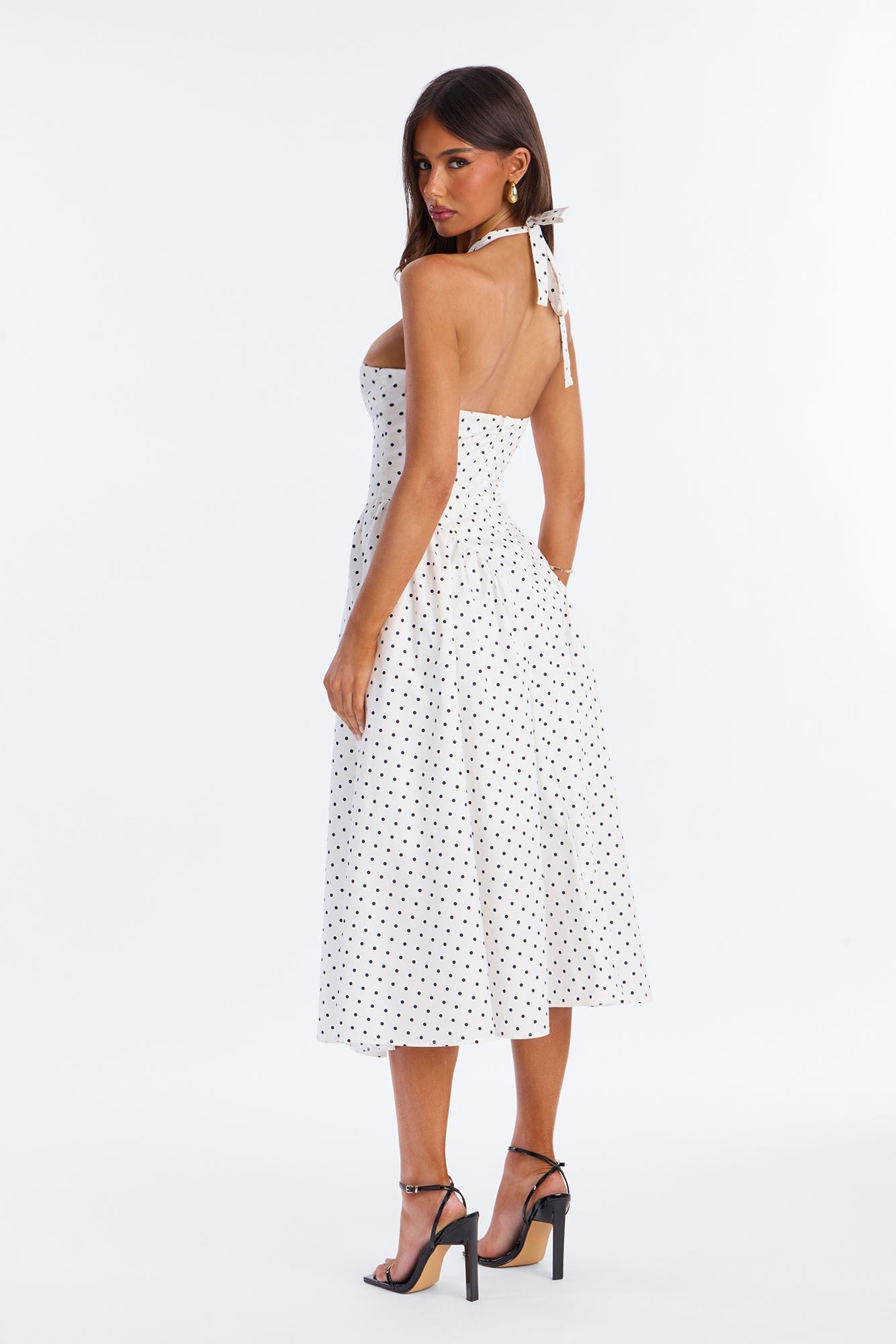 Mara Corset Polka Dot Midi Dress - White/Black NEWFASHIONEDGE