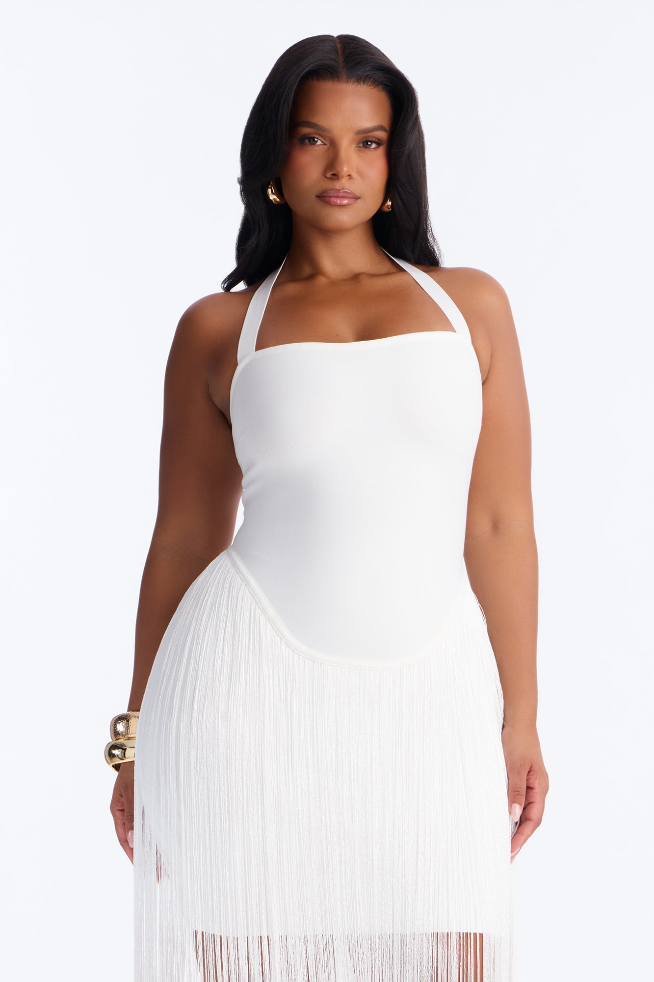 Bossy Tiara Glitter Bandage Maxi Dress - White