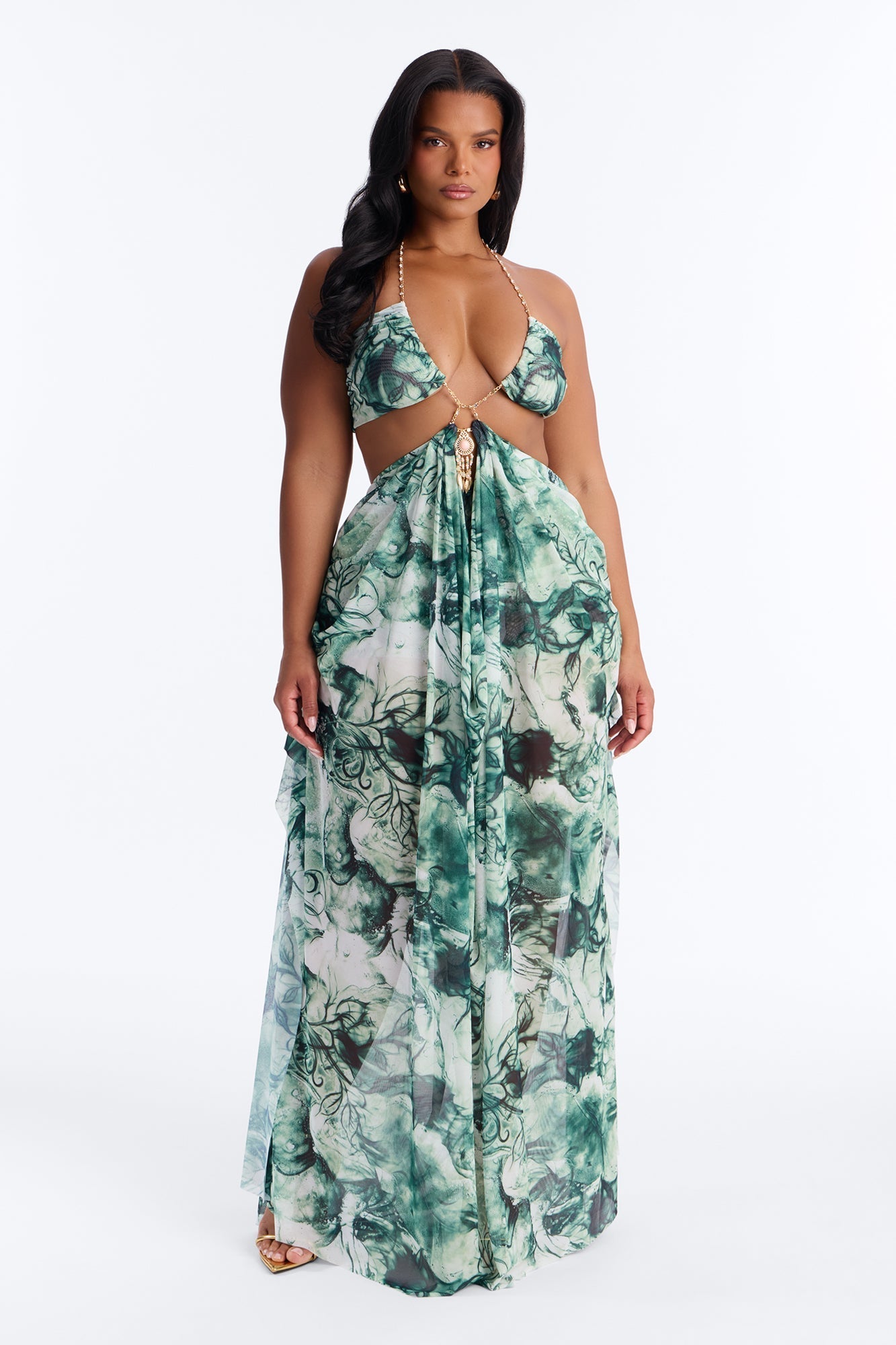 Ella Tie Dye Mesh Maxi Dress - Green