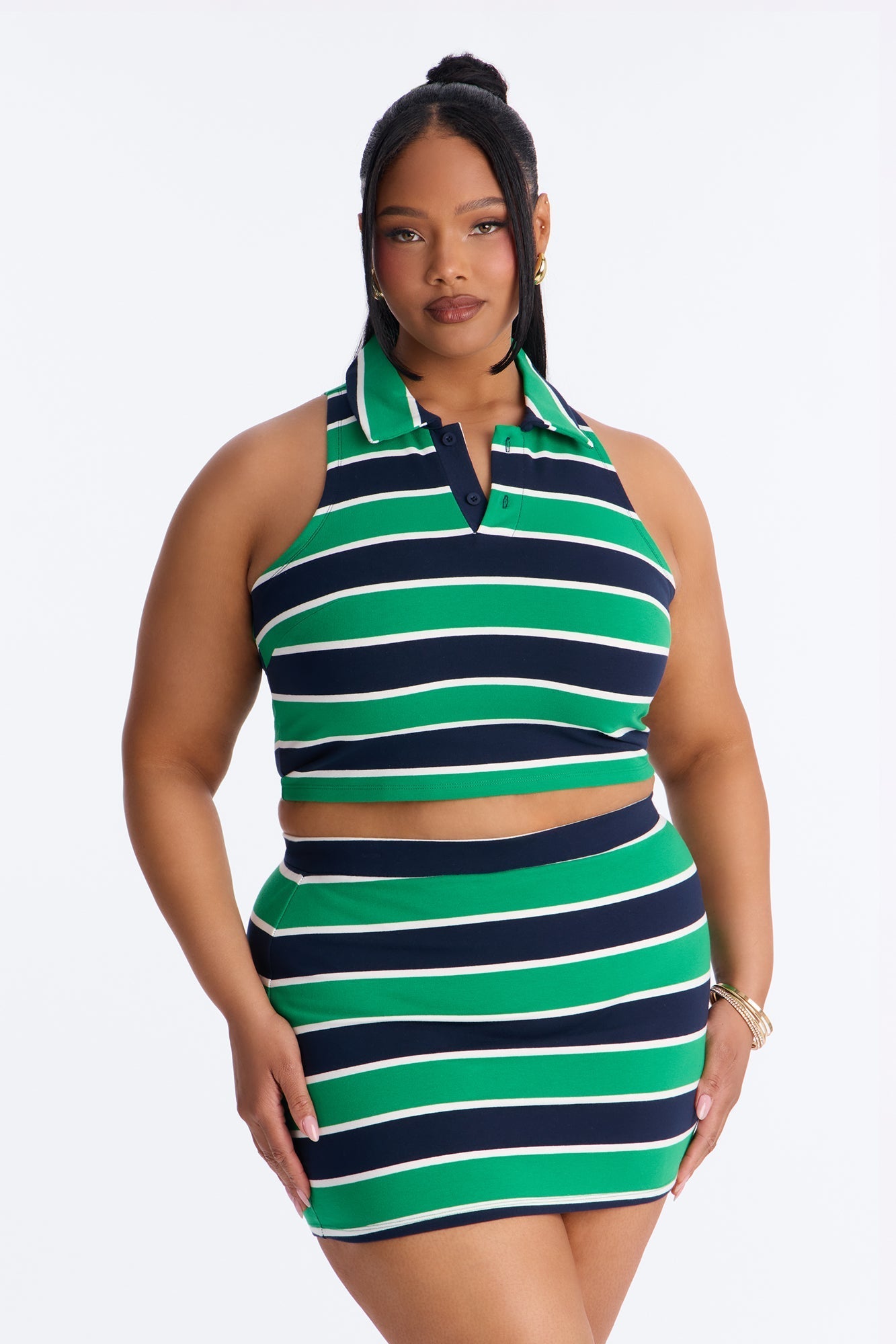 Lindsay Sleeveless Striped Skirt Set - Kelly Green