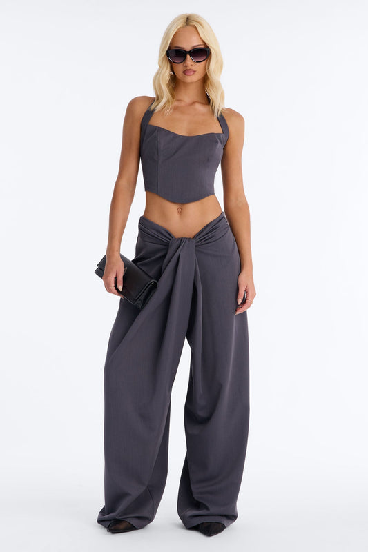 Let Me Be Draped Pant Set - Charcoal