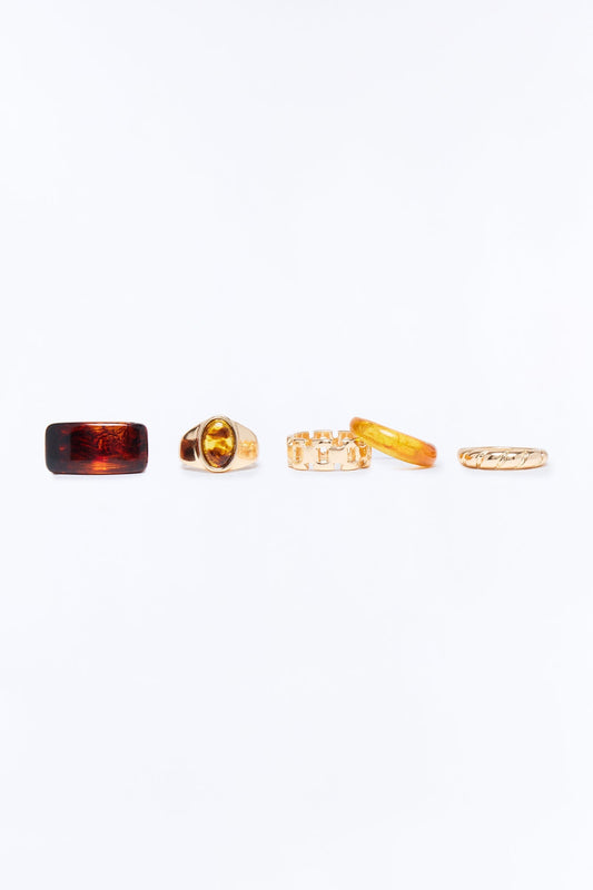 Verano 5 Piece Ring Set - Gold/Brown