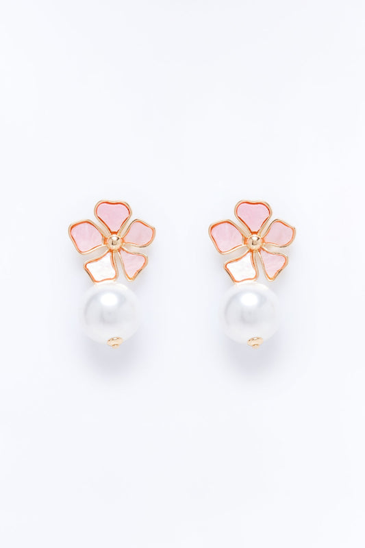 Wildflower Kiss Drop Earrings - Gold/Pink