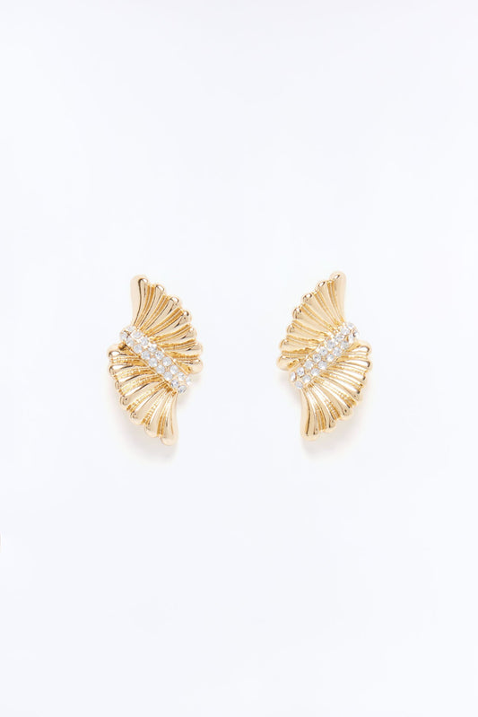Abstract Wings Rhinestone Earrings - Gold