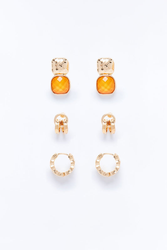 Weekend Escape 3 Pair Earring Set - Gold/Orange