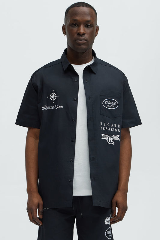 Racing Club Short Sleeve Button Down Shirt - Black