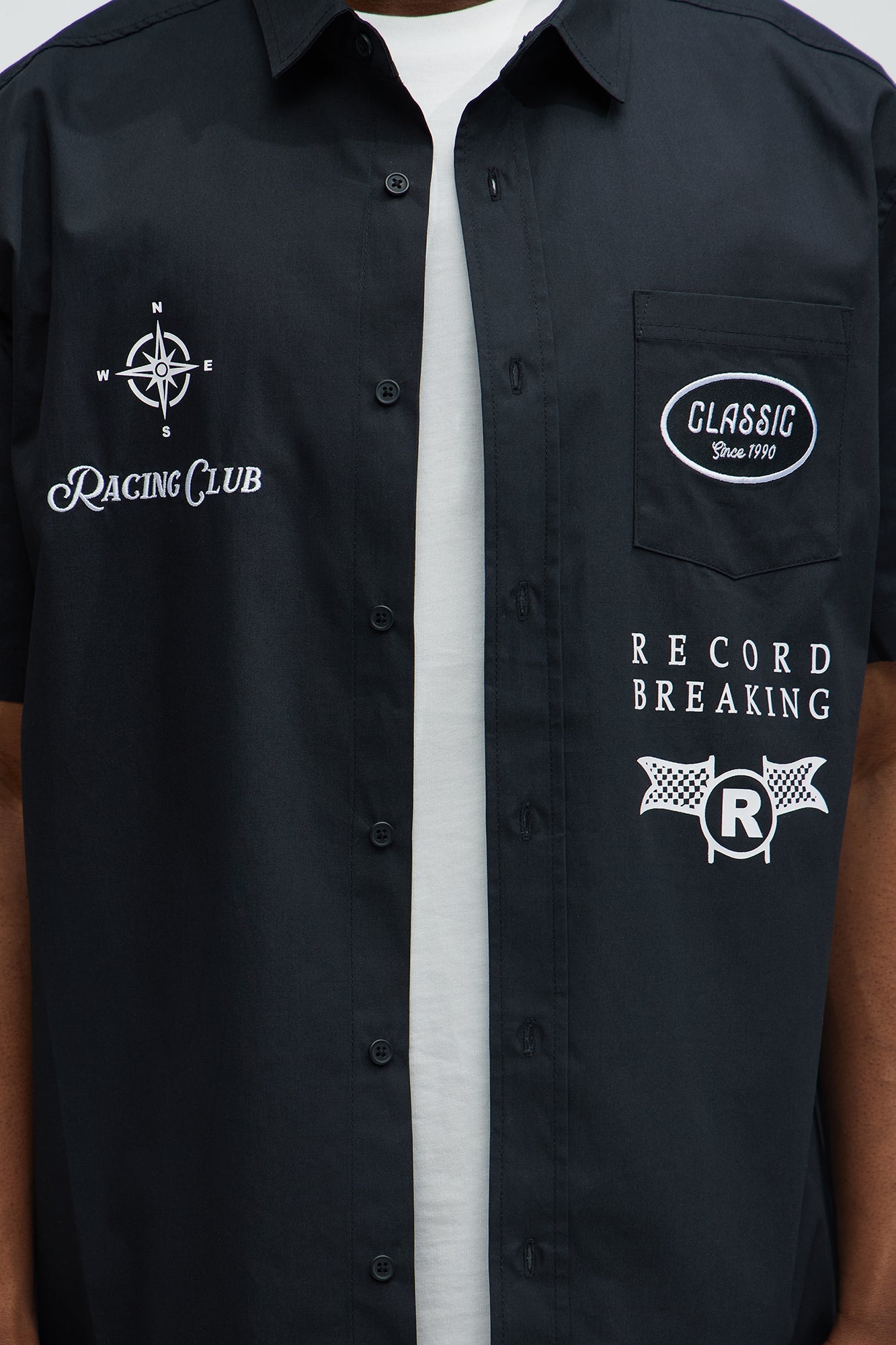Racing Club Short Sleeve Button Down Shirt - Black