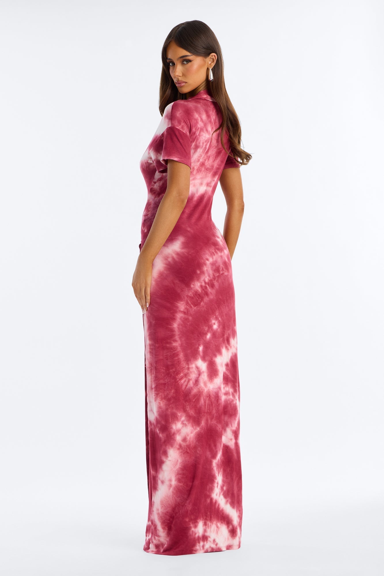 Noa Tie Dye Wrap Maxi Dress - Burgundy/combo
