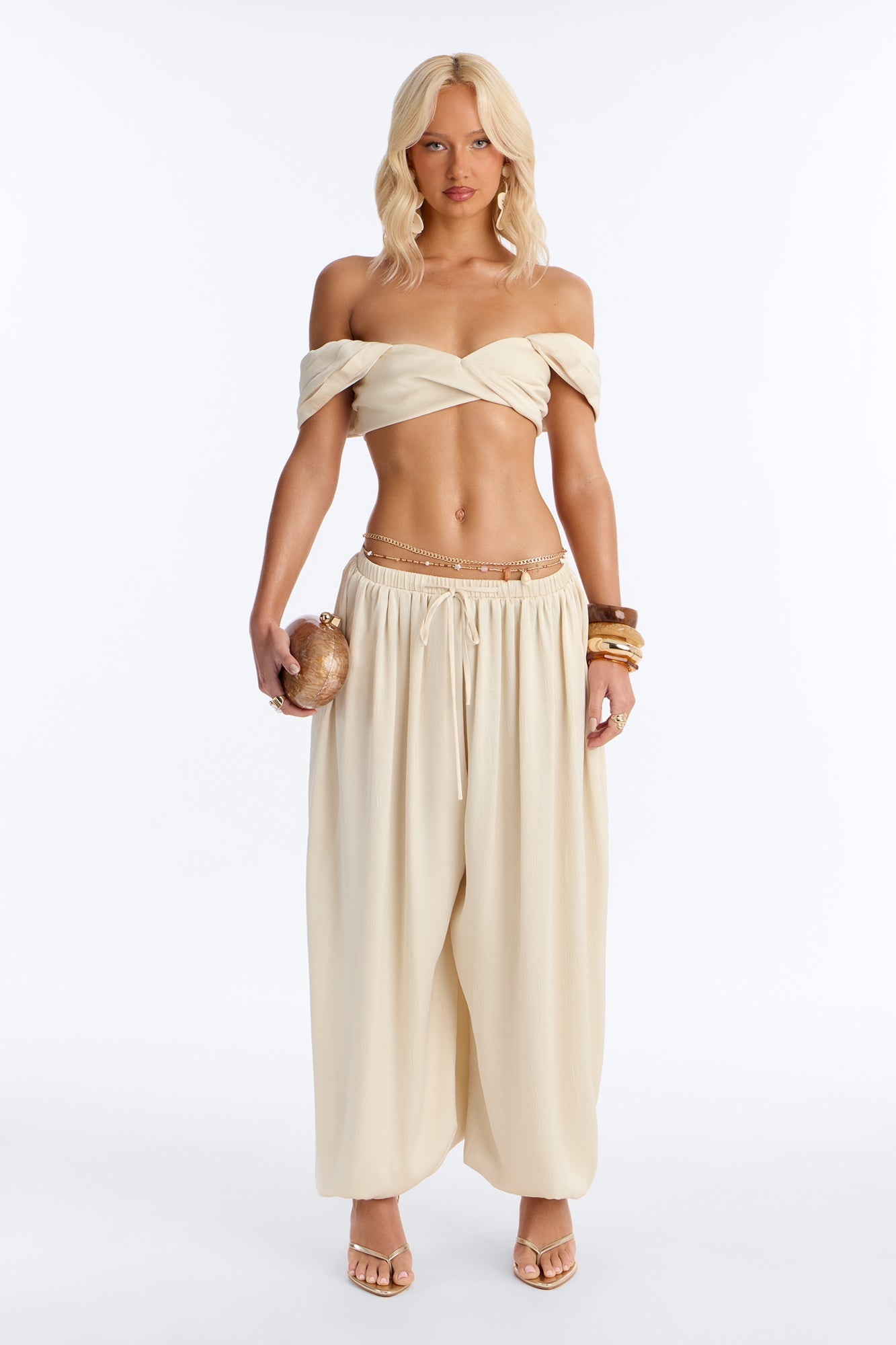 Aperol Satin Balloon Pant Set - Ivory
