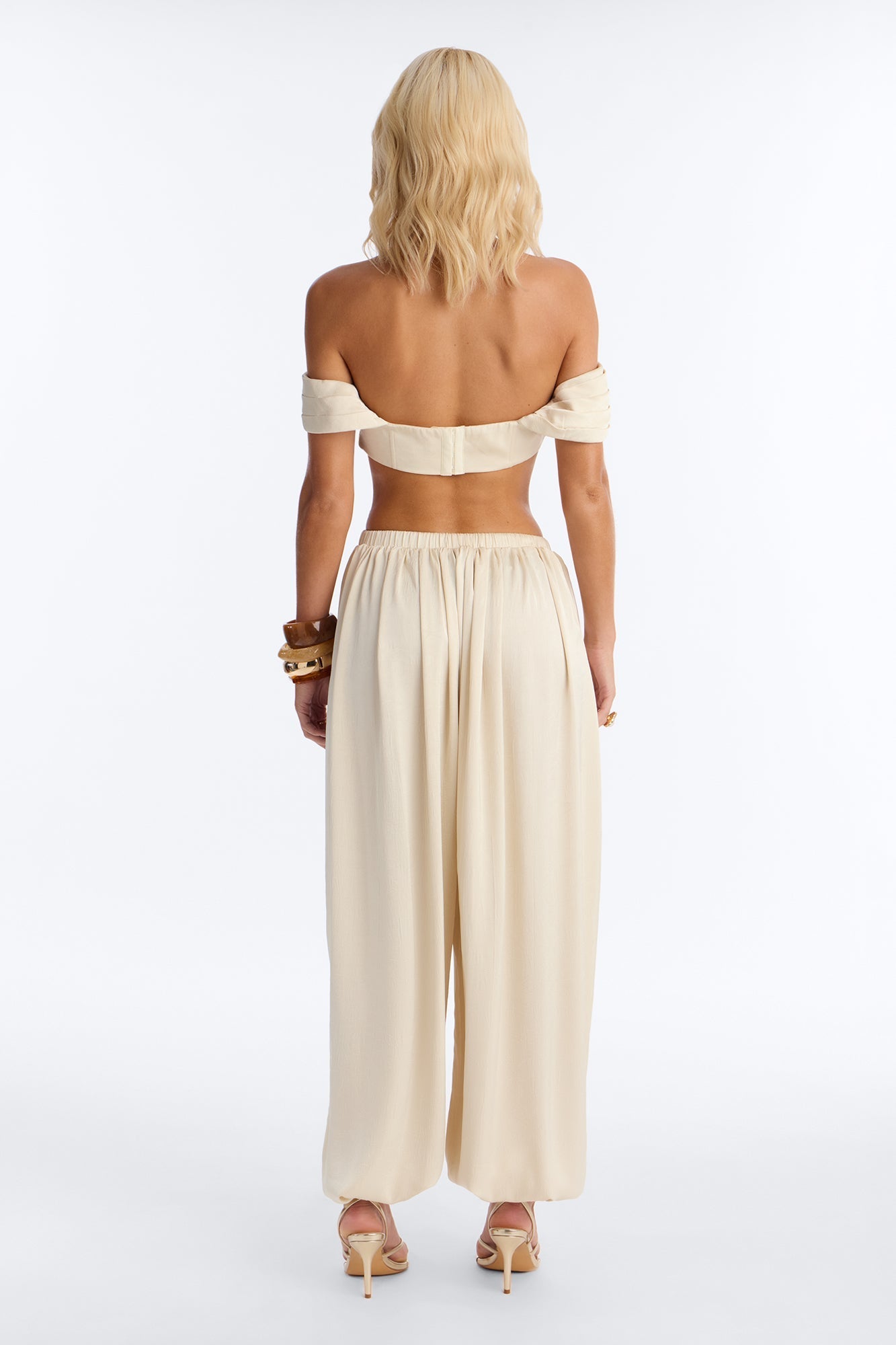Aperol Satin Balloon Pant Set - Ivory