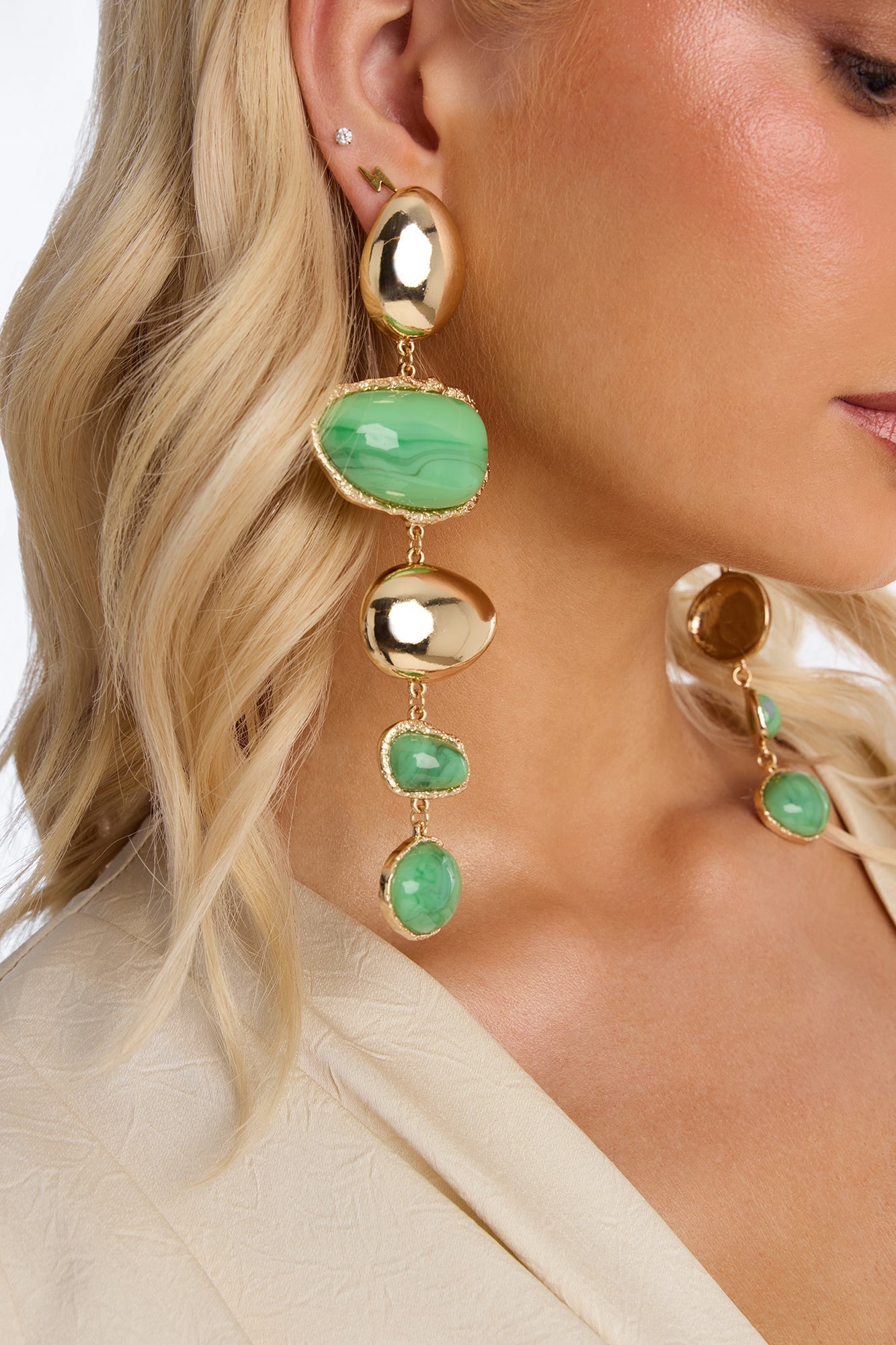 Island Daze Jeweled Drop Earrings - Gold/Green