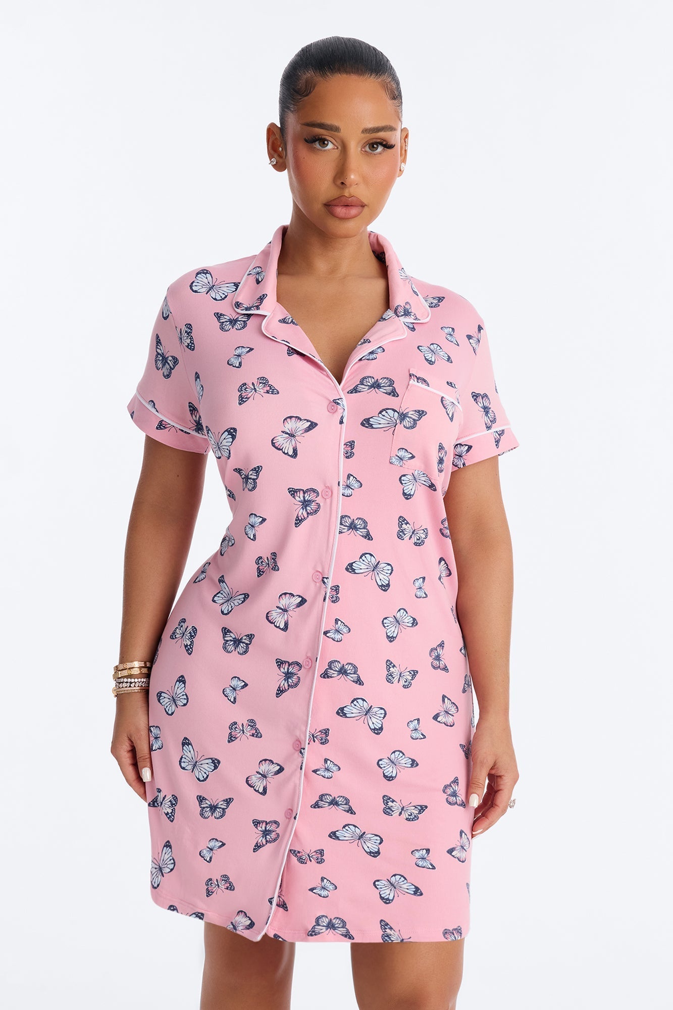 Domino Butterflies Sleep Shirt - Pink/combo