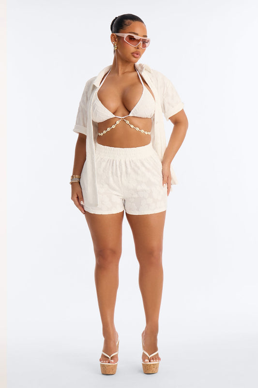 Cristal Textured Swim Cover Up Short Set - White