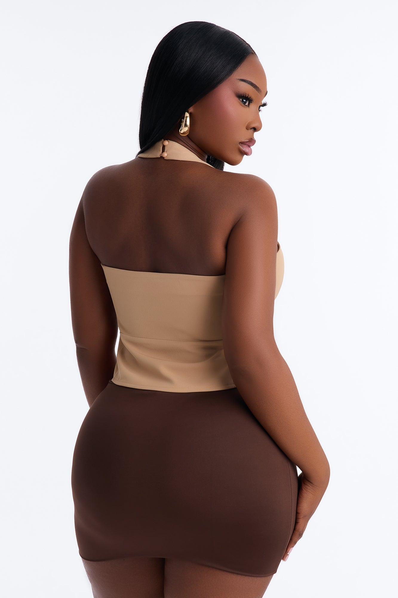 Callie Cut Out Twill Halter Top - Taupe