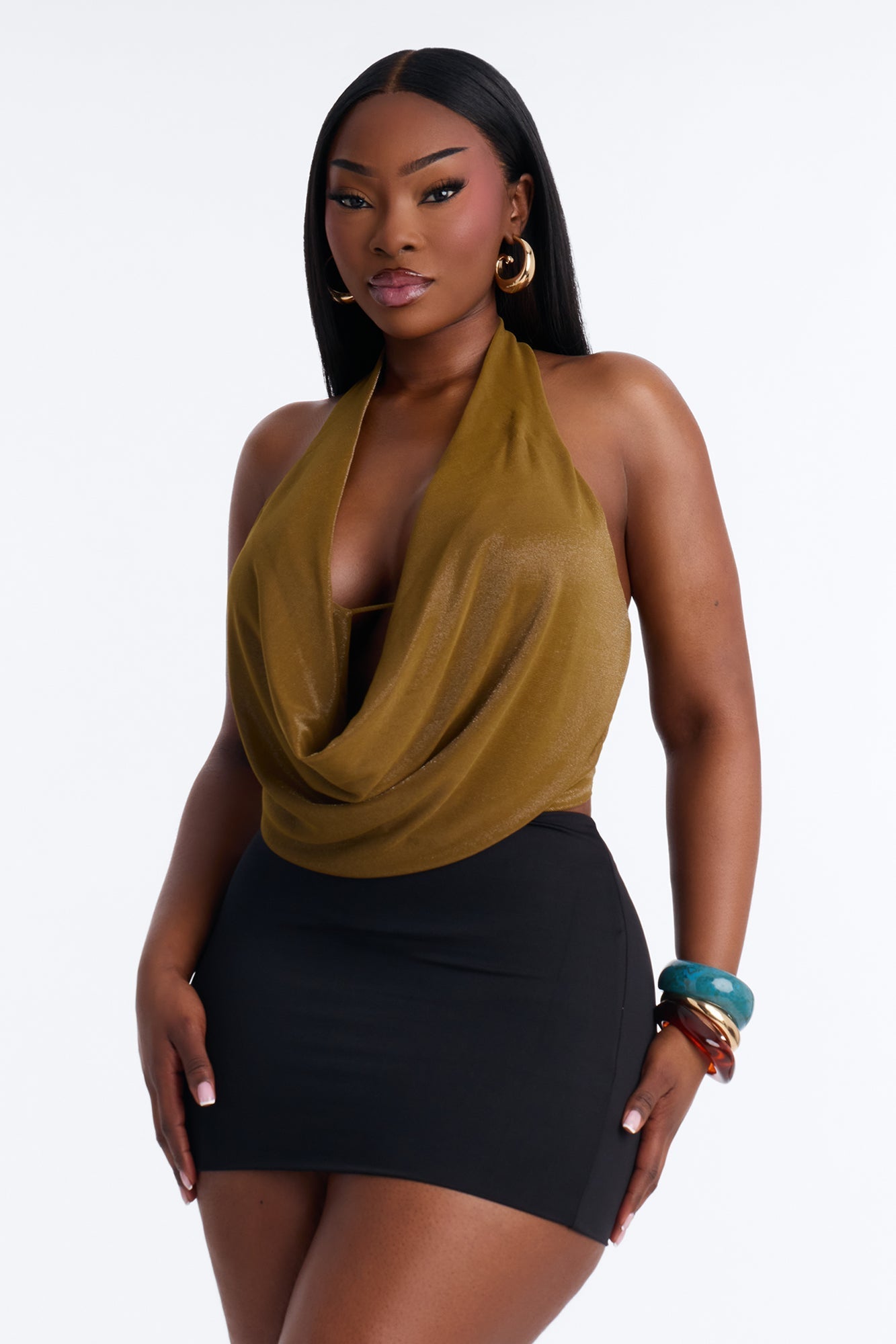 Odessa Cowl Neck Halter Top - Chartreuse