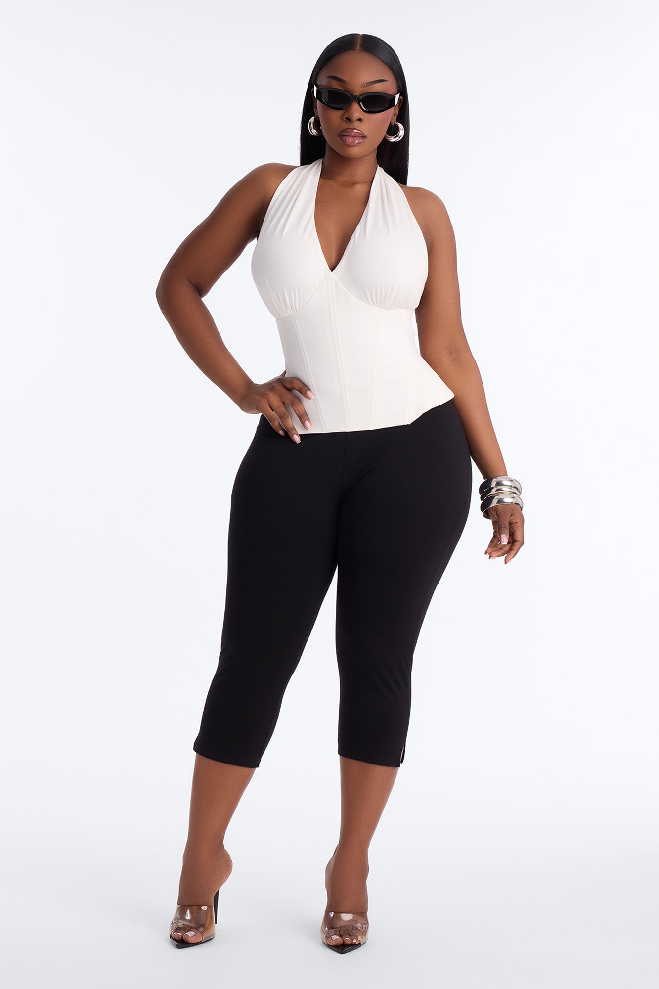 Effortless Grace Peplum Corset Halter Top - White