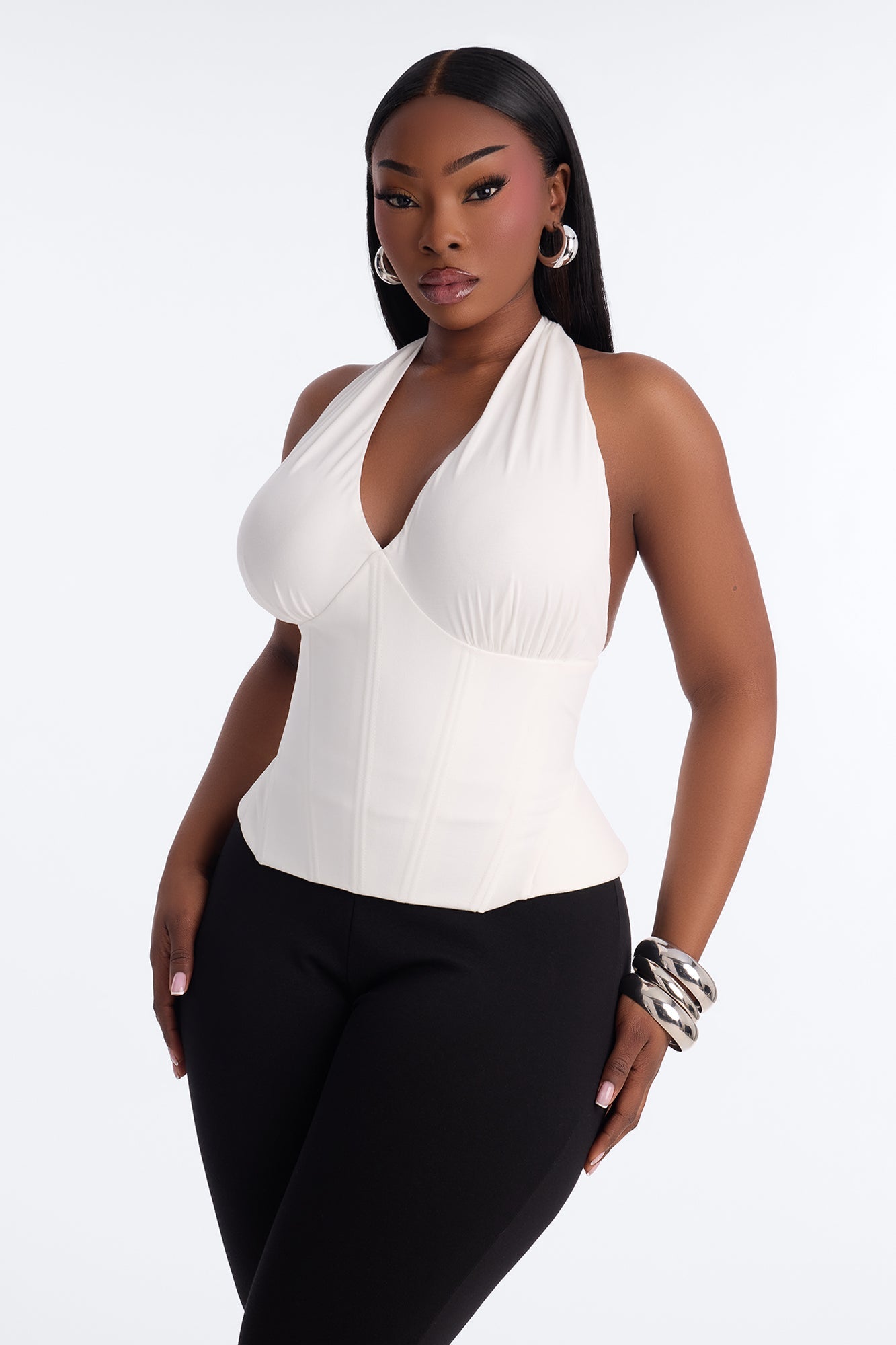 Effortless Grace Peplum Corset Halter Top - White