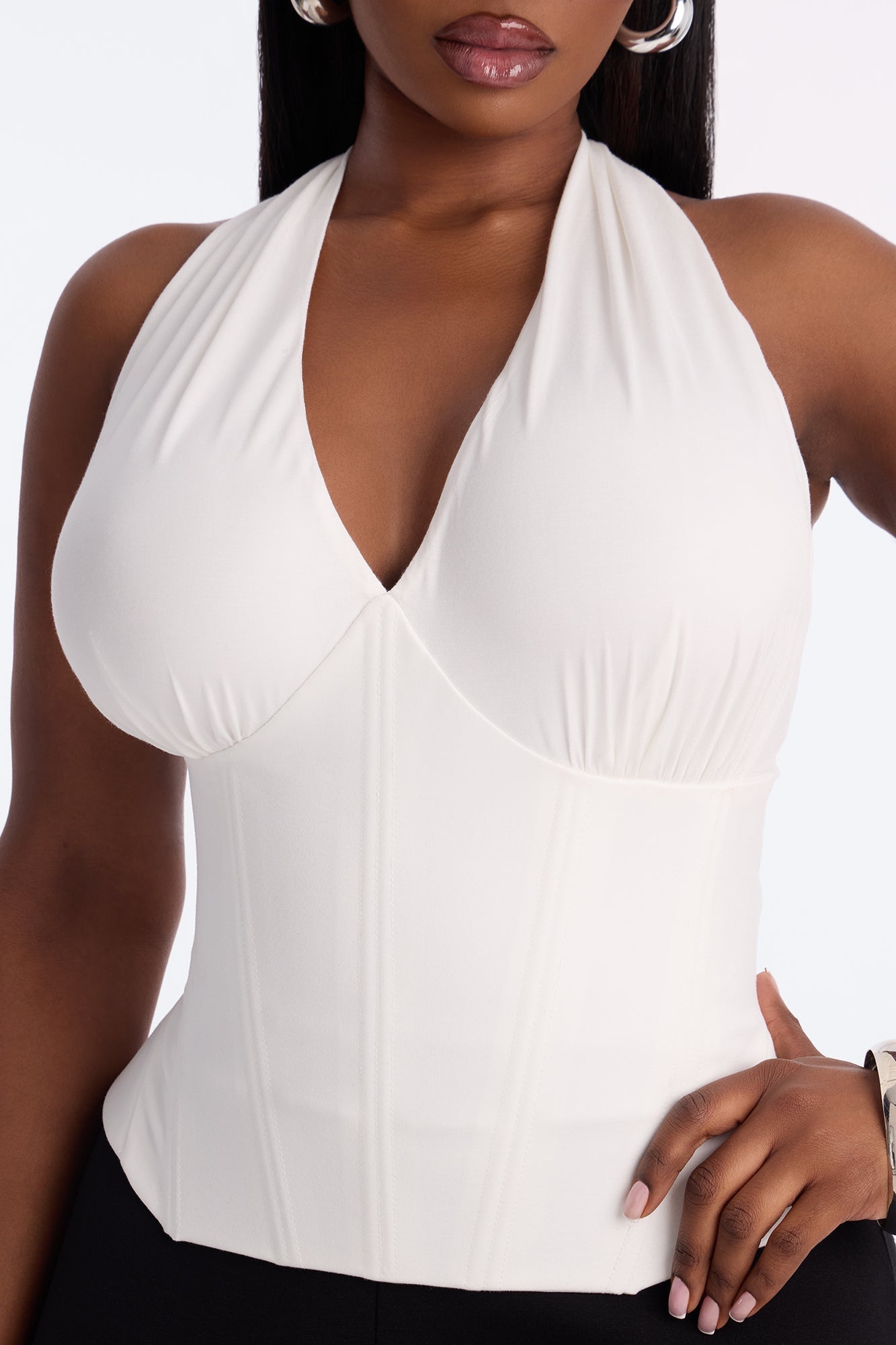 Effortless Grace Peplum Corset Halter Top - White