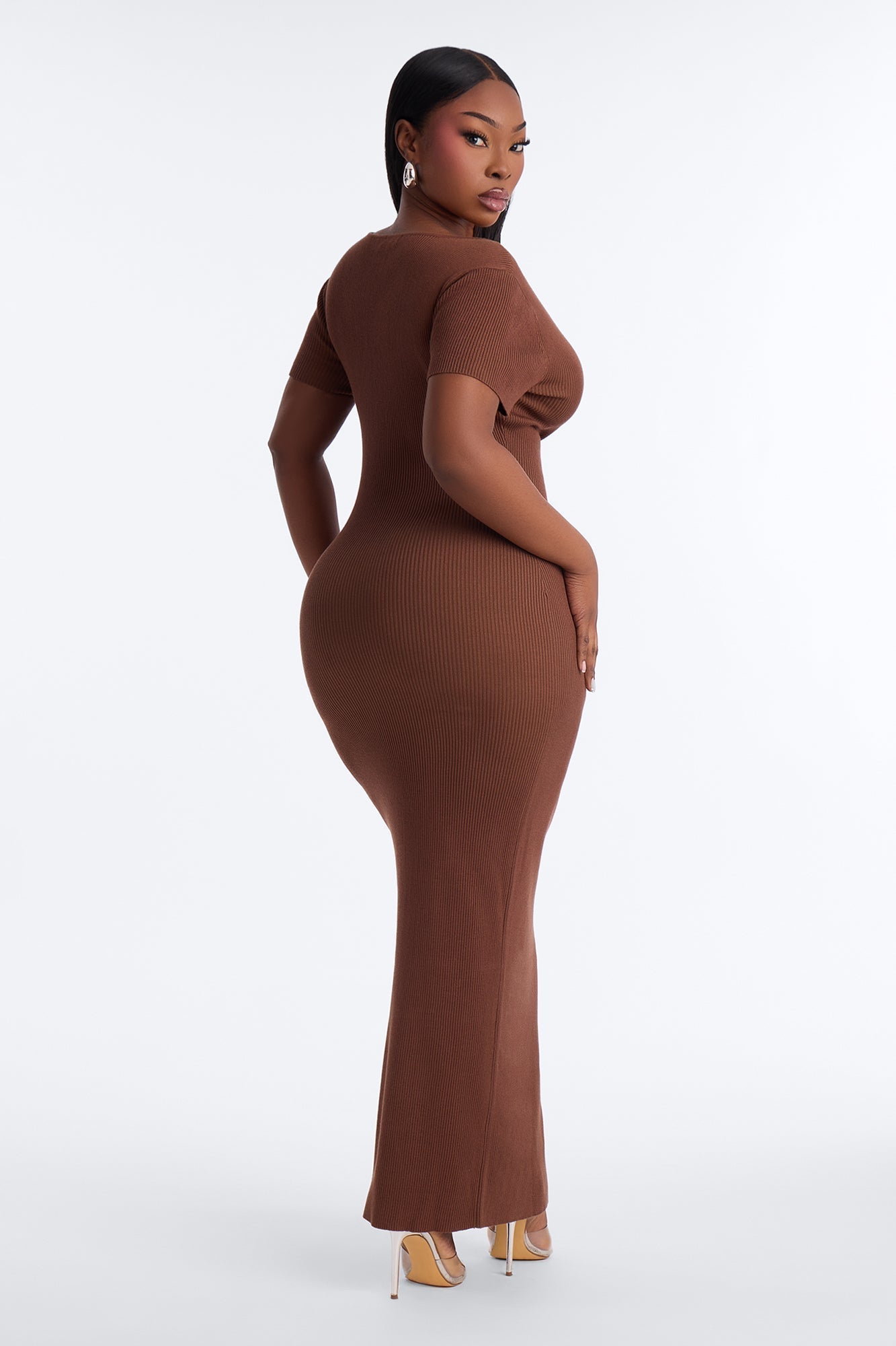 Zariah Ribbed Maxi Dress - Brown NEWFASHIONEDGE