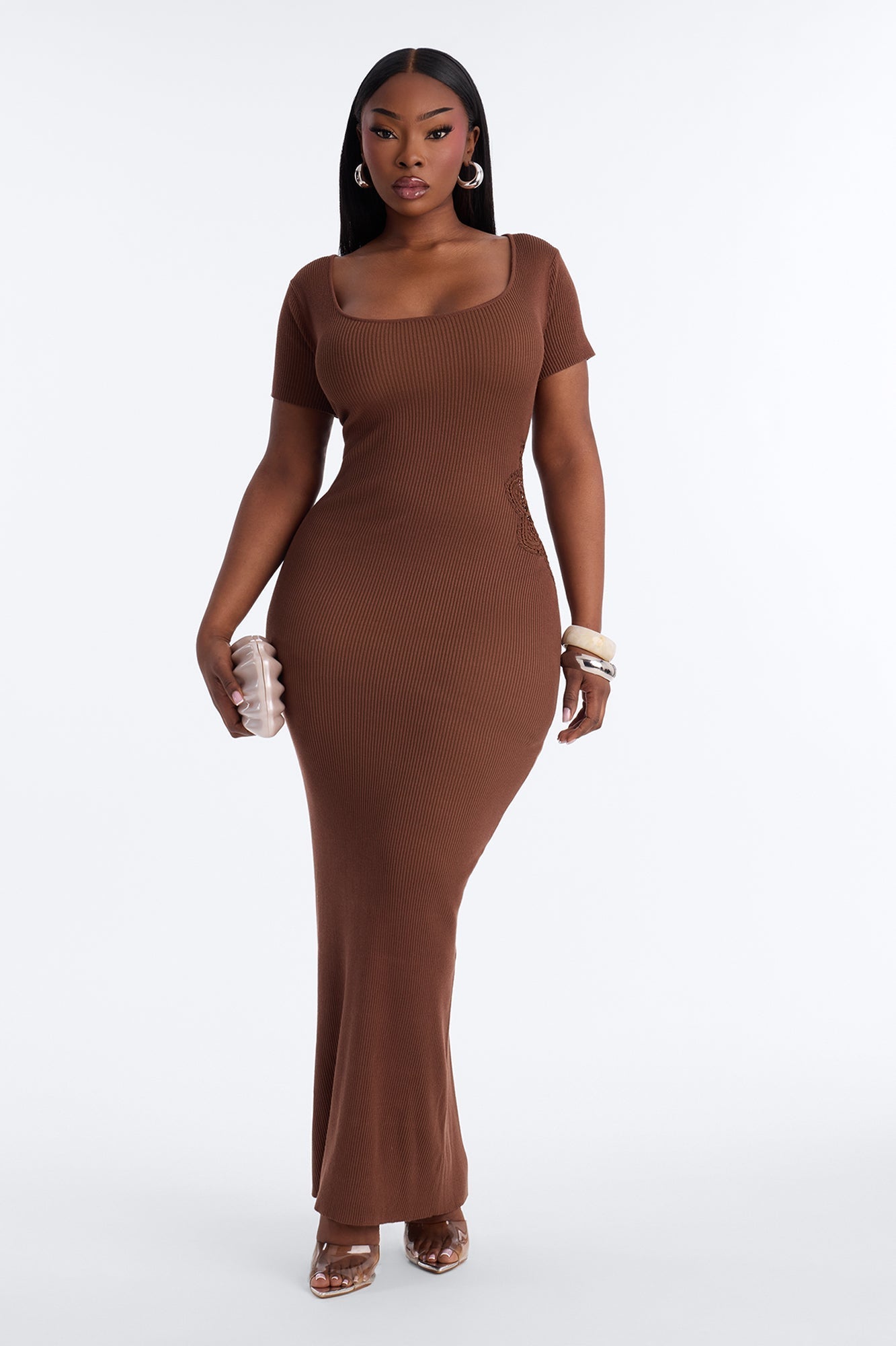 Zariah Ribbed Maxi Dress - Brown NEWFASHIONEDGE
