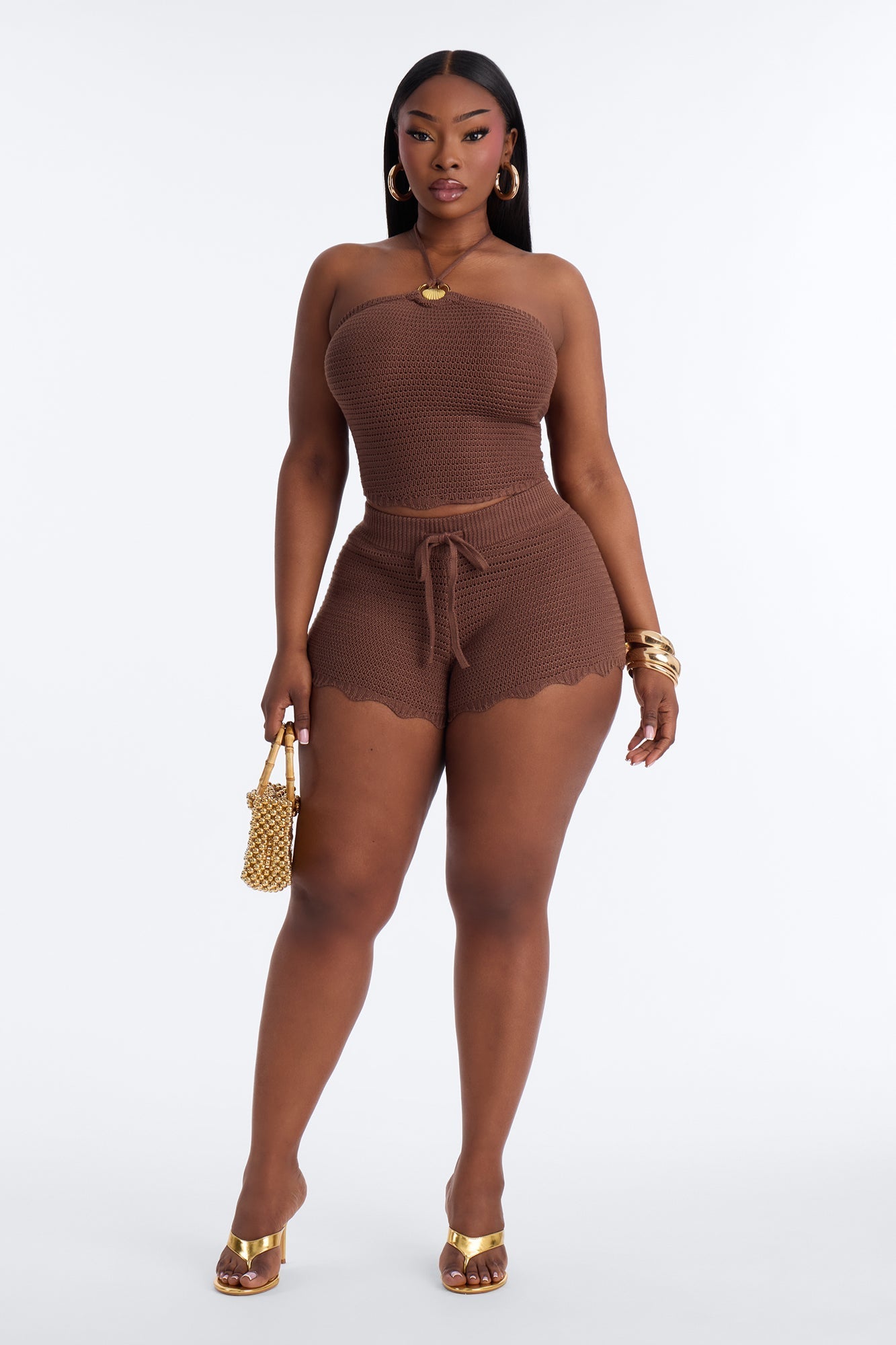 Tulum Crochet Short Set - Brown