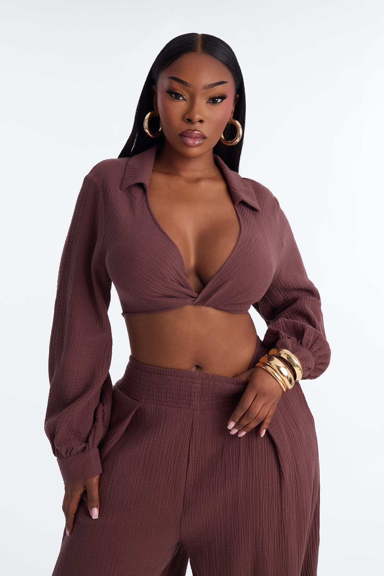 Bianca Gauze Jogger Set - Chocolate NEWFASHIONEDGE