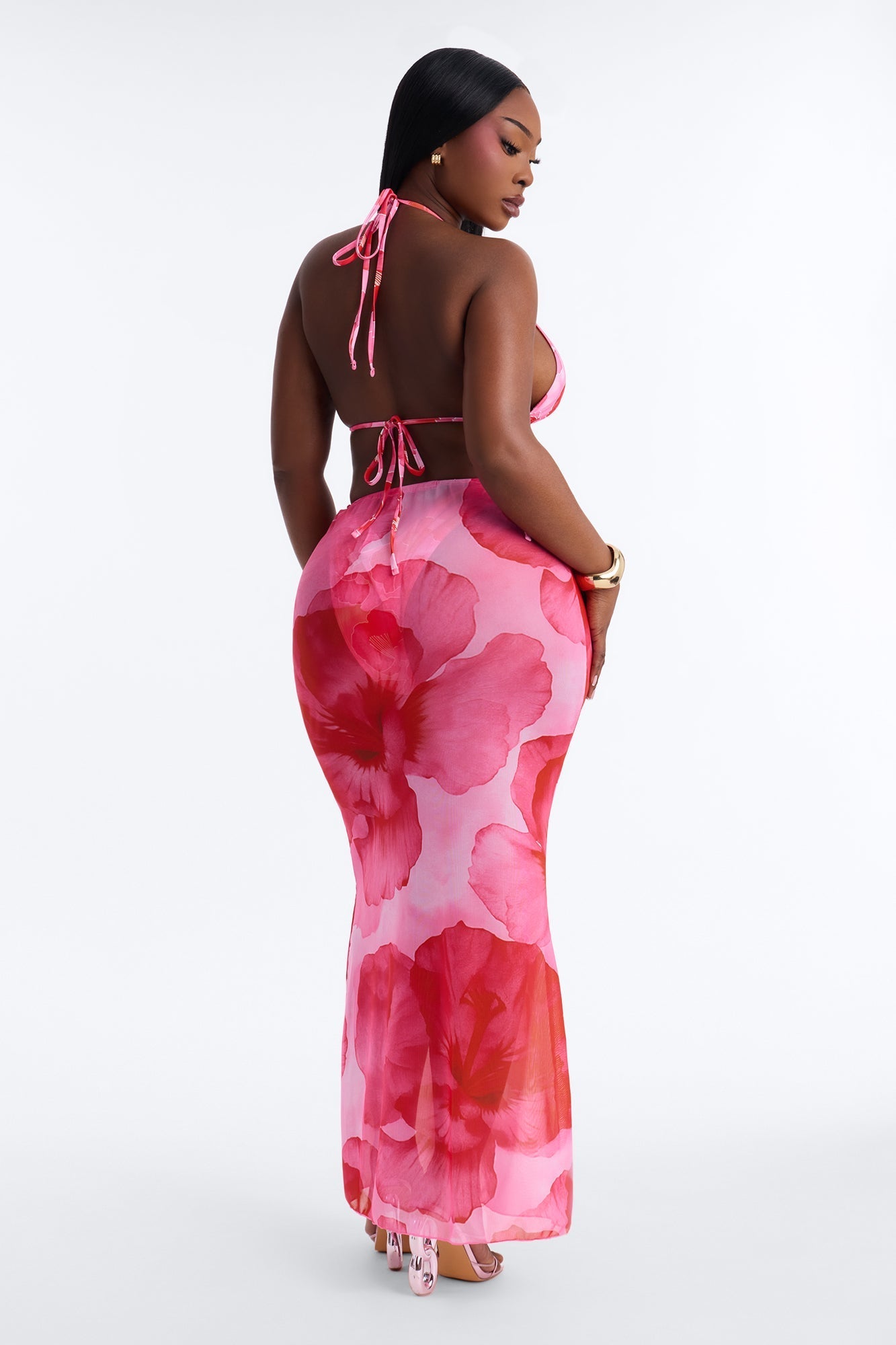 Paradise In Bloom Floral 3 Piece Bikini & Skirt Sunsuit - Pink/combo