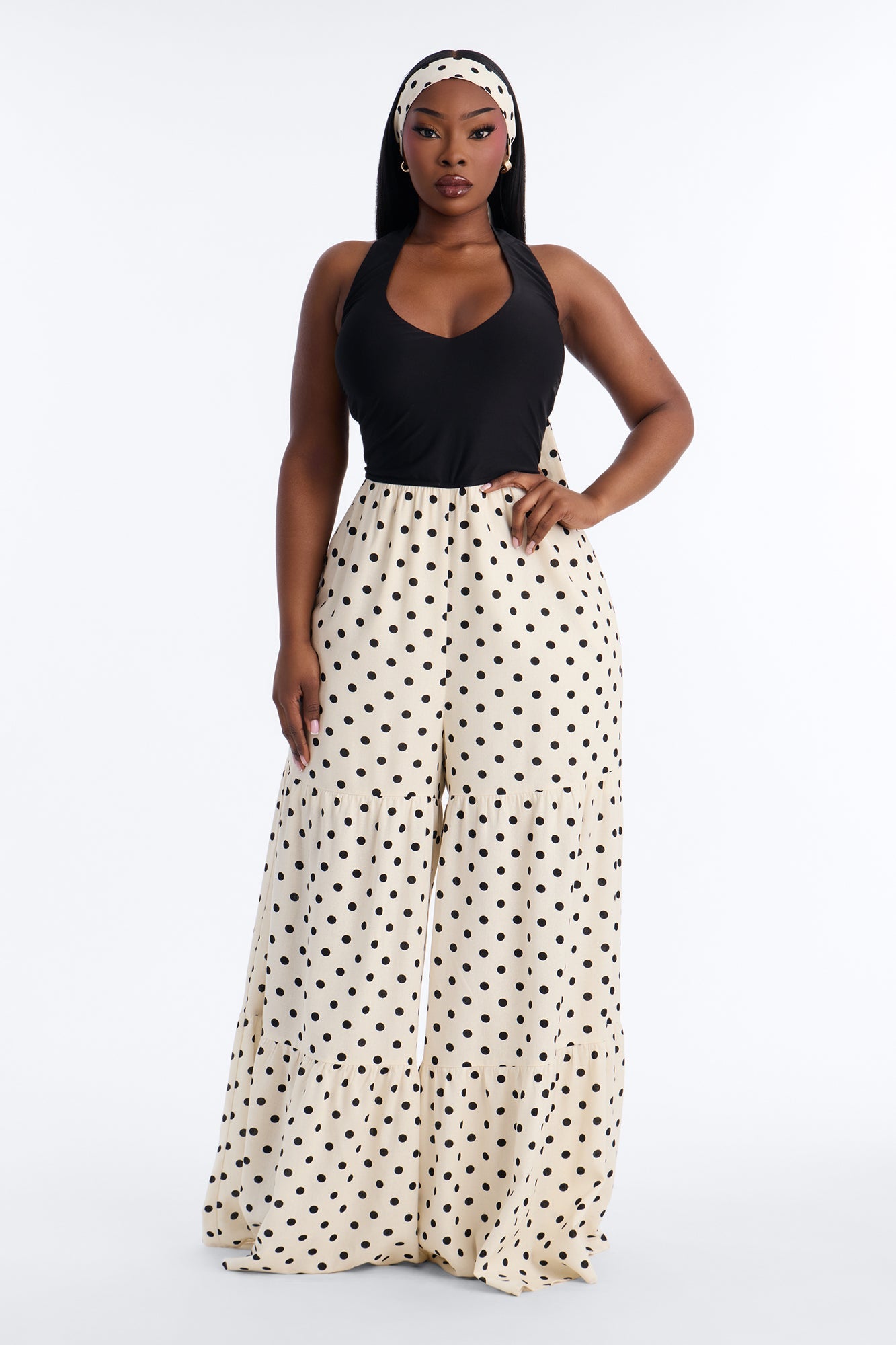 Off To Italy Polka Dot 2 Piece Jumpsuit Set - Black/combo Fashion Nova