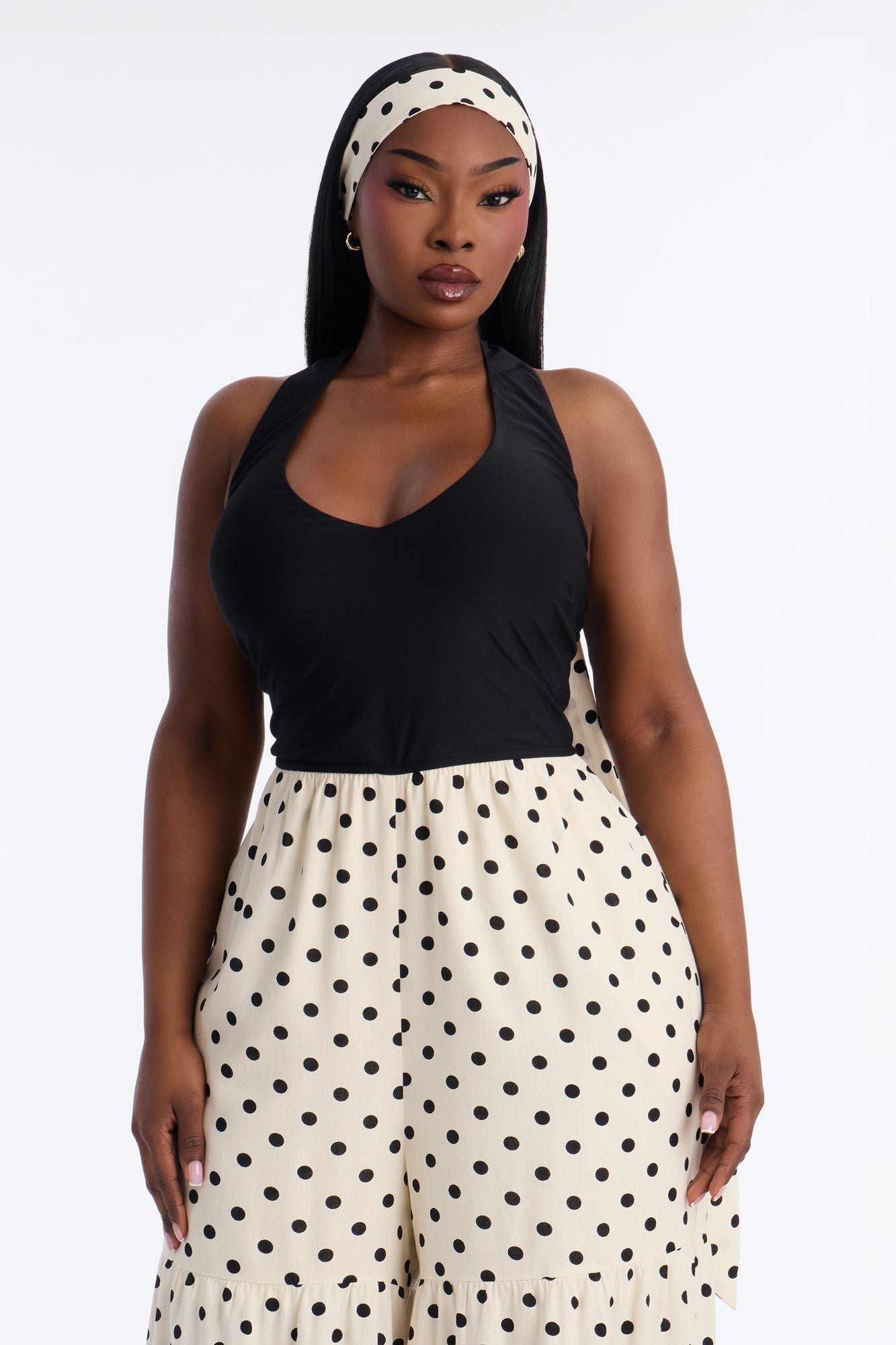 Off To Italy Polka Dot 2 Piece Jumpsuit Set - Black/combo Fashion Nova