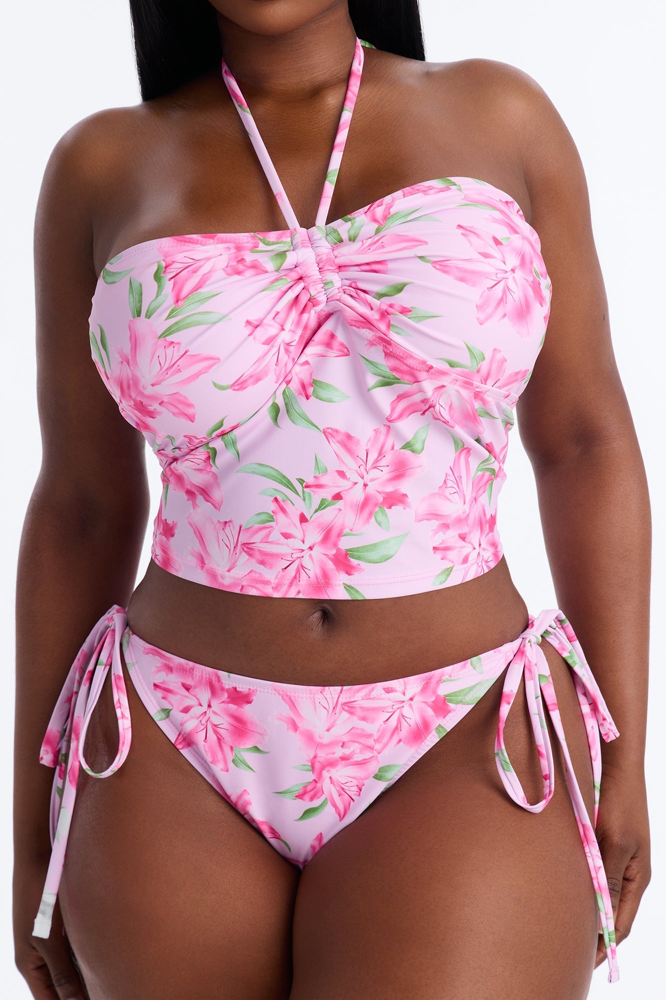 Paloma Floral 2 Piece Bandeau Tankini Bikini Set - Pink/combo