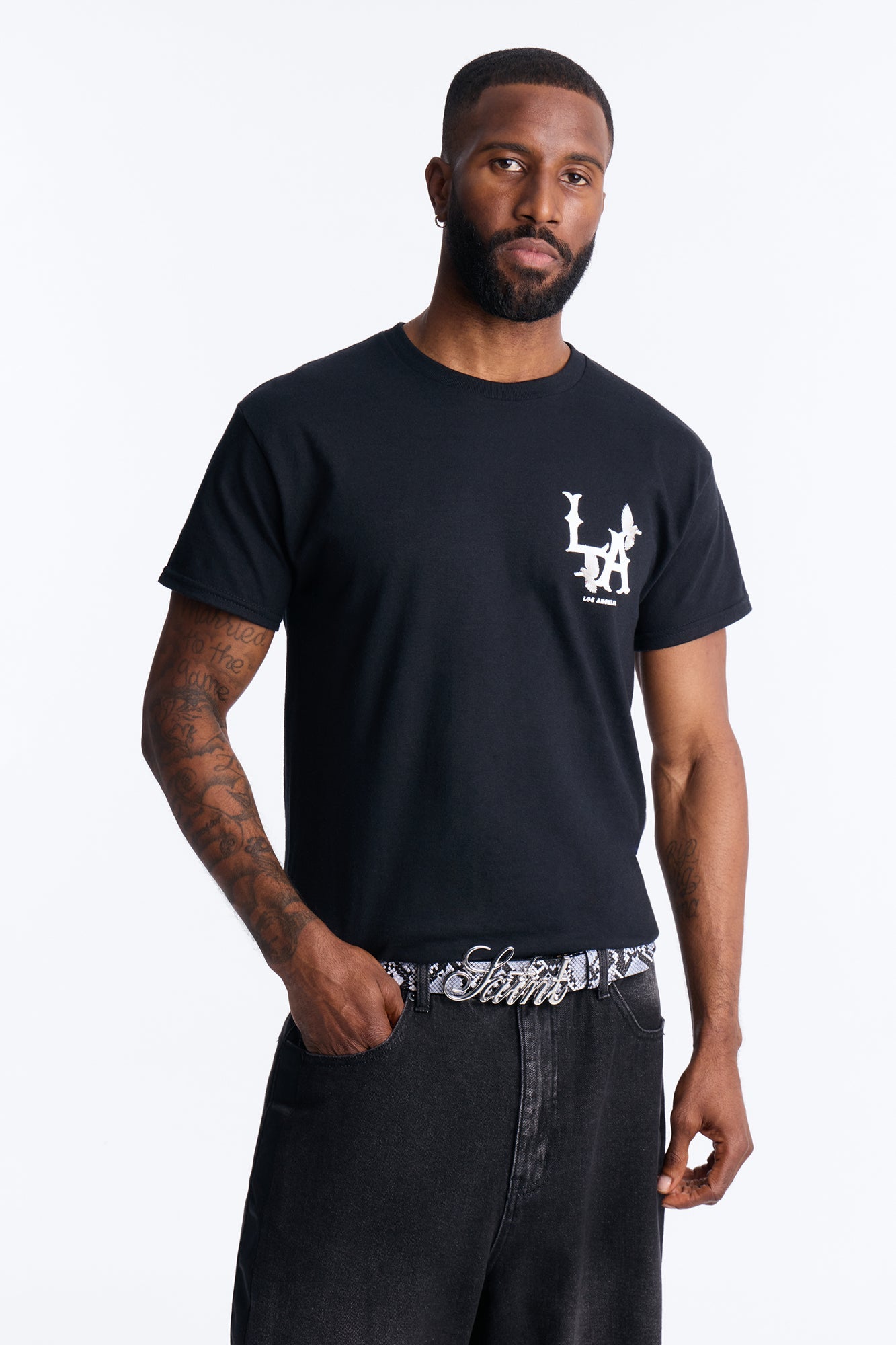 Saint Script Snake Buckle Belt - Grey