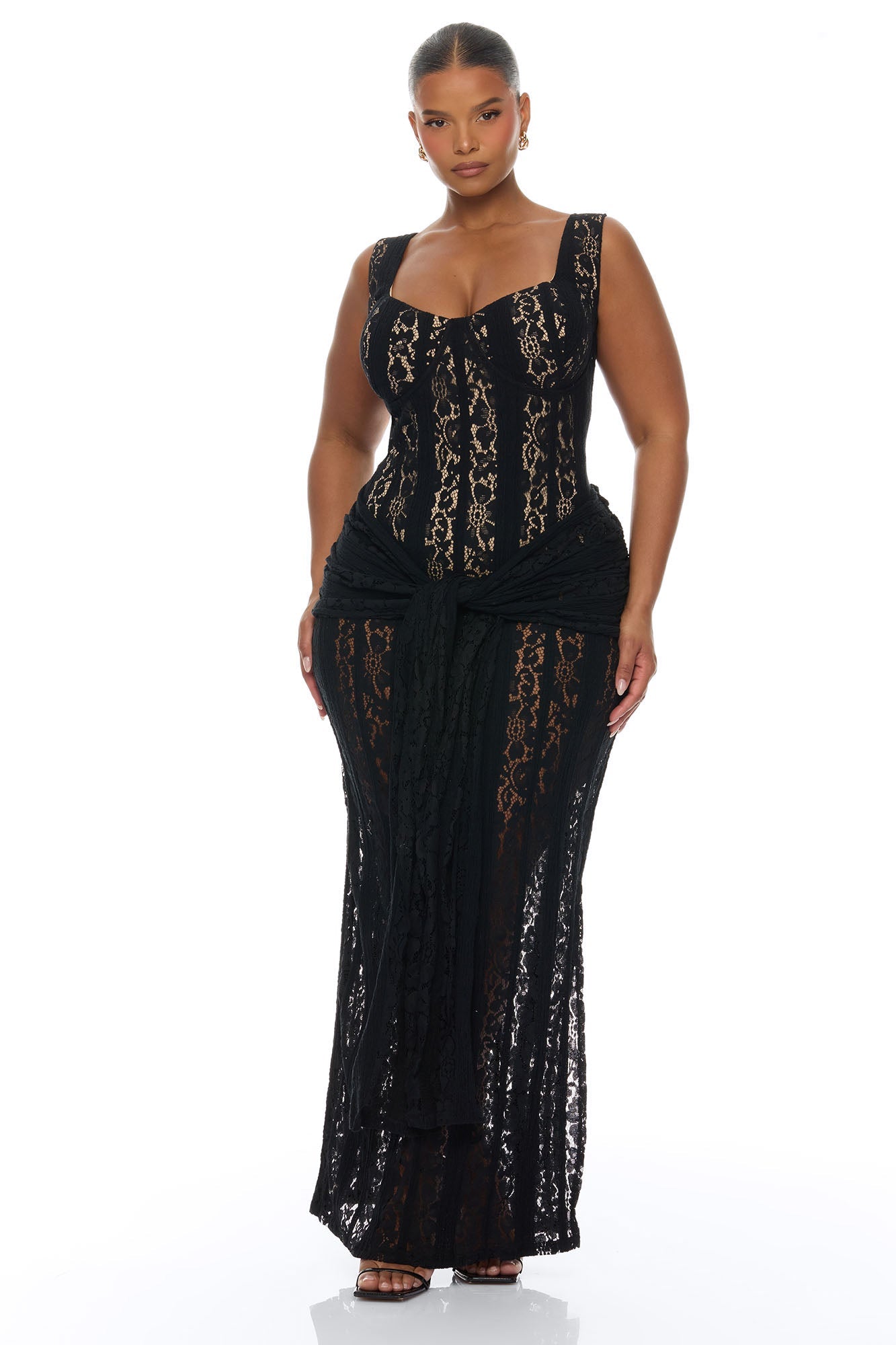 Martina Draped Lace Maxi Dress - Black
