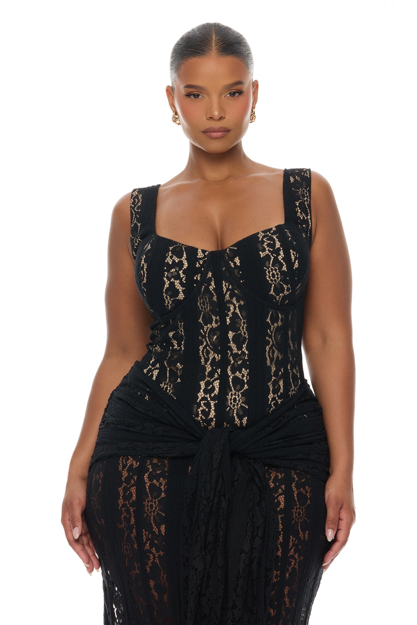 Martina Draped Lace Maxi Dress - Black