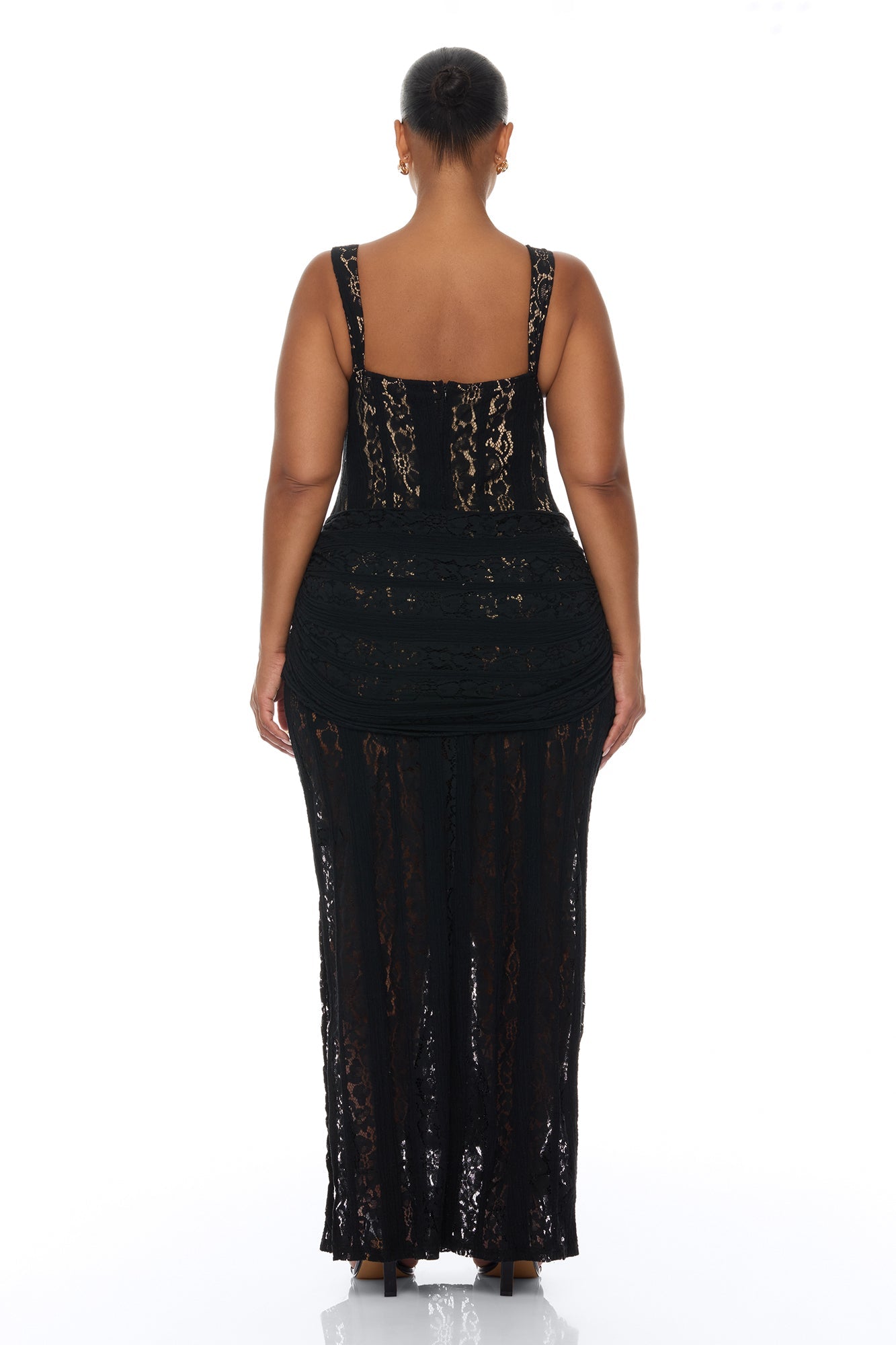 Martina Draped Lace Maxi Dress - Black