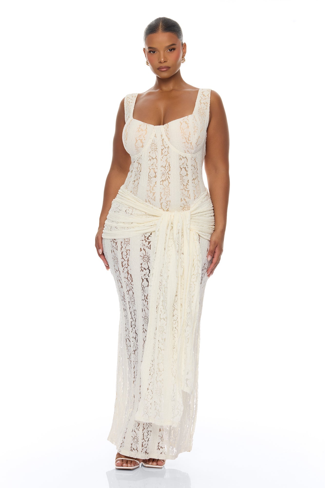 Martina Draped Lace Maxi Dress - Ivory