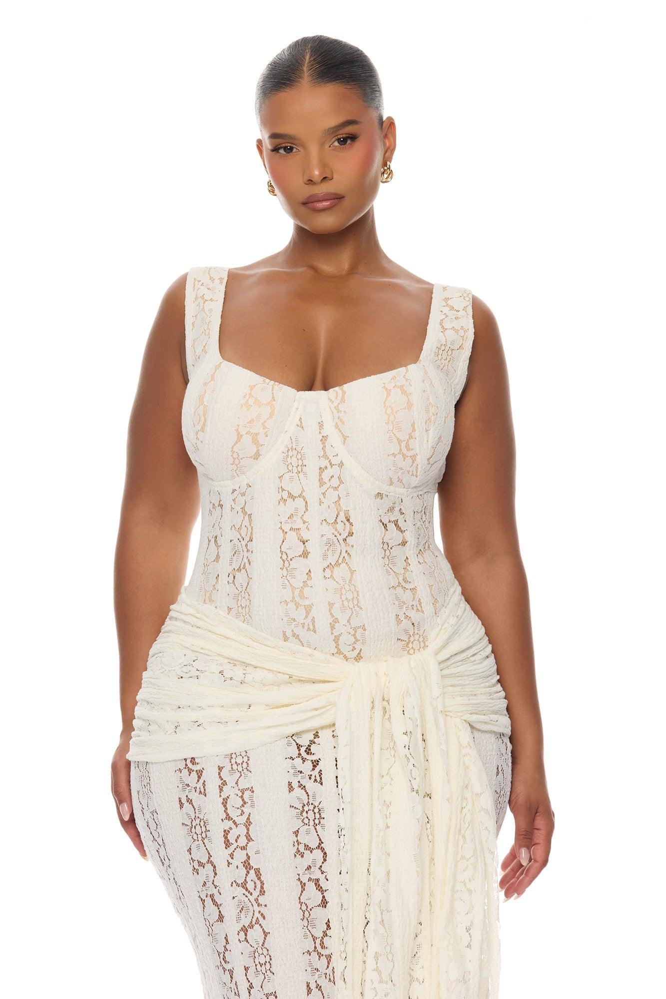Martina Draped Lace Maxi Dress - Ivory