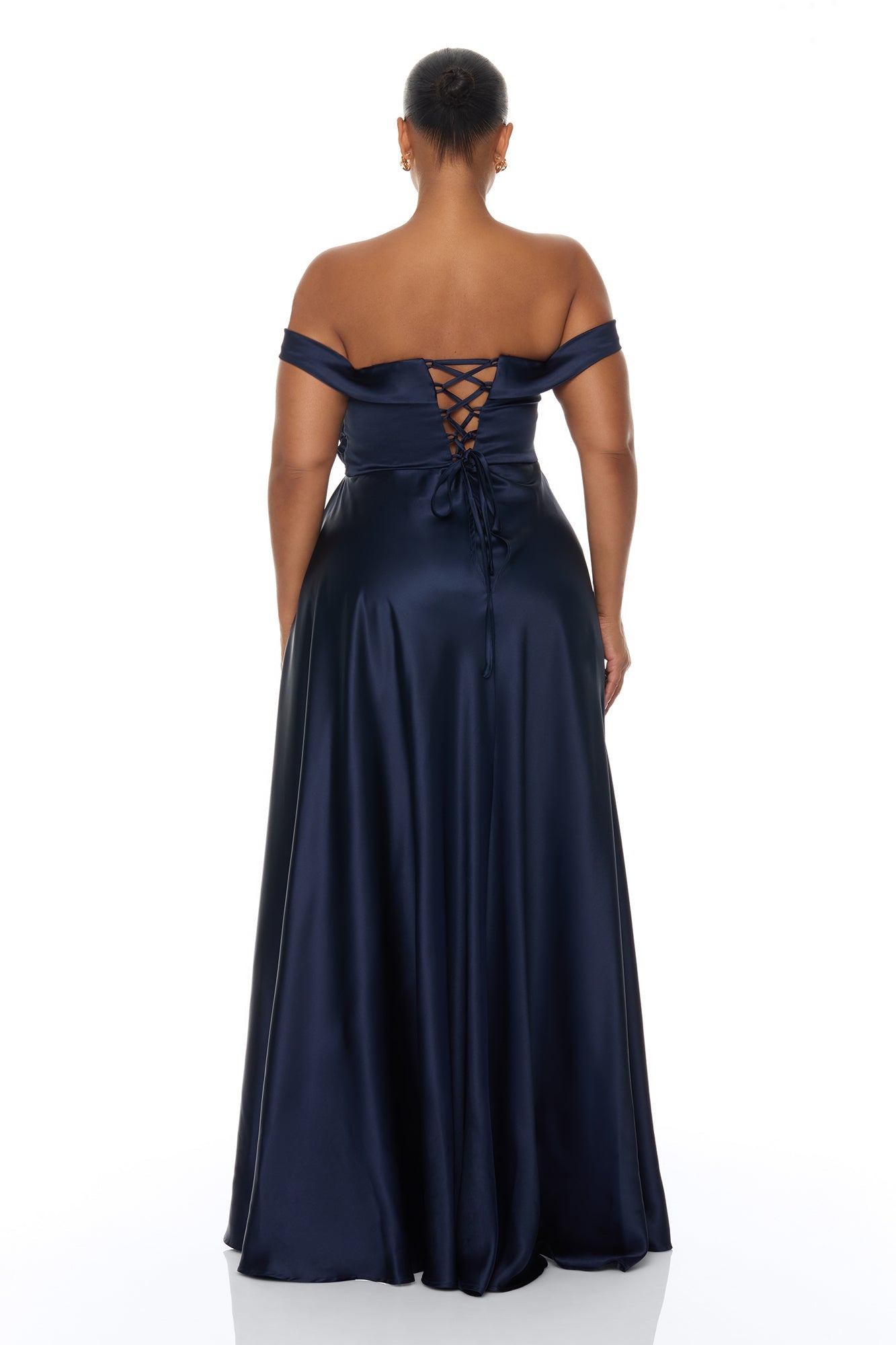 Grayson Off Shoulder Satin Maxi Dress - Navy