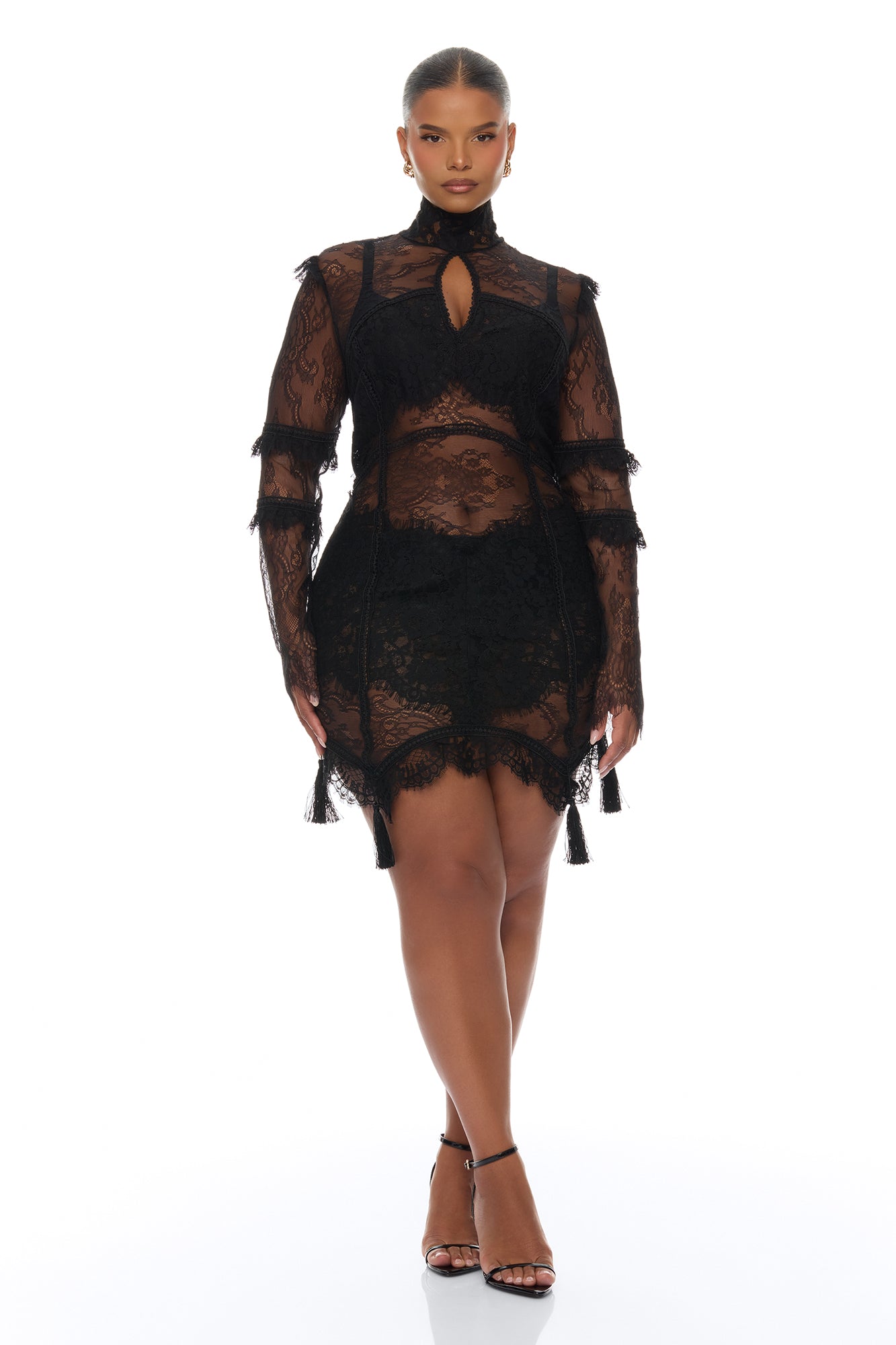 Lana Sheer Lace Mini Dress - Black
