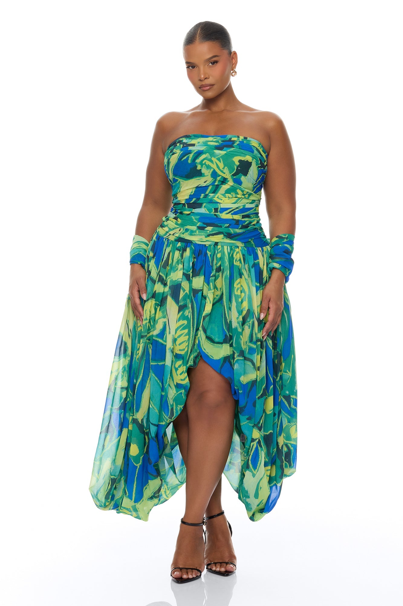 Billie Draped Scarf Chiffon Maxi Dress - Green/combo