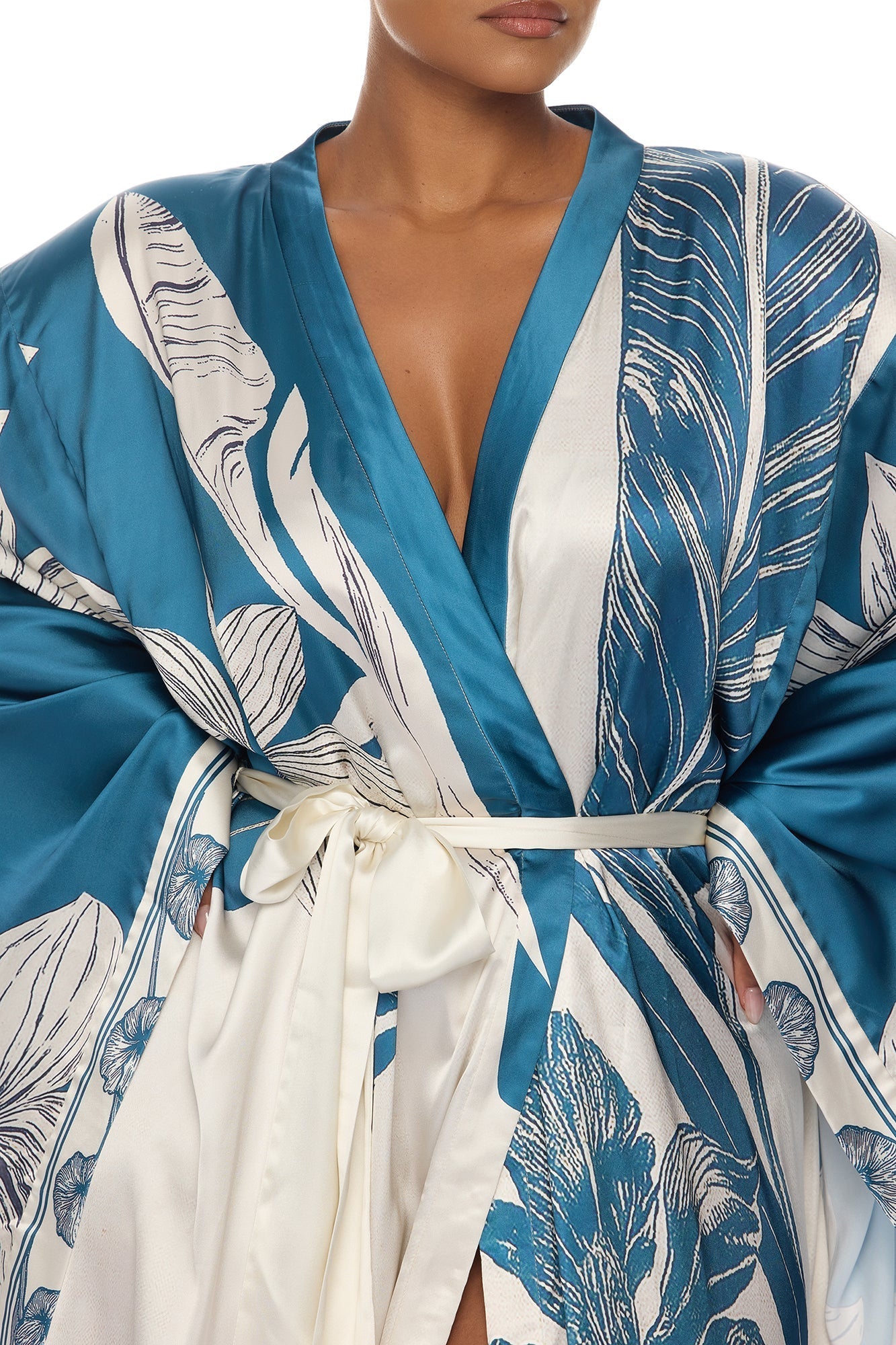 Junie Bell Sleeve Satin Kimono - Teal/combo