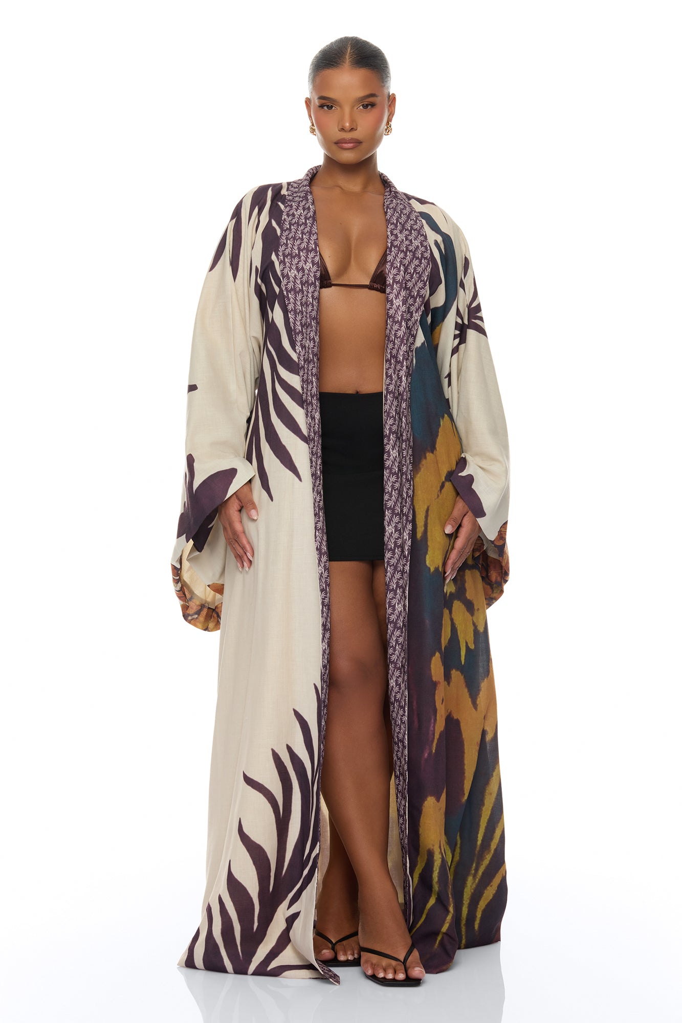 Samira Tie Waist Linen Maxi Dress - Taupe/combo NEWFASHIONEDGE