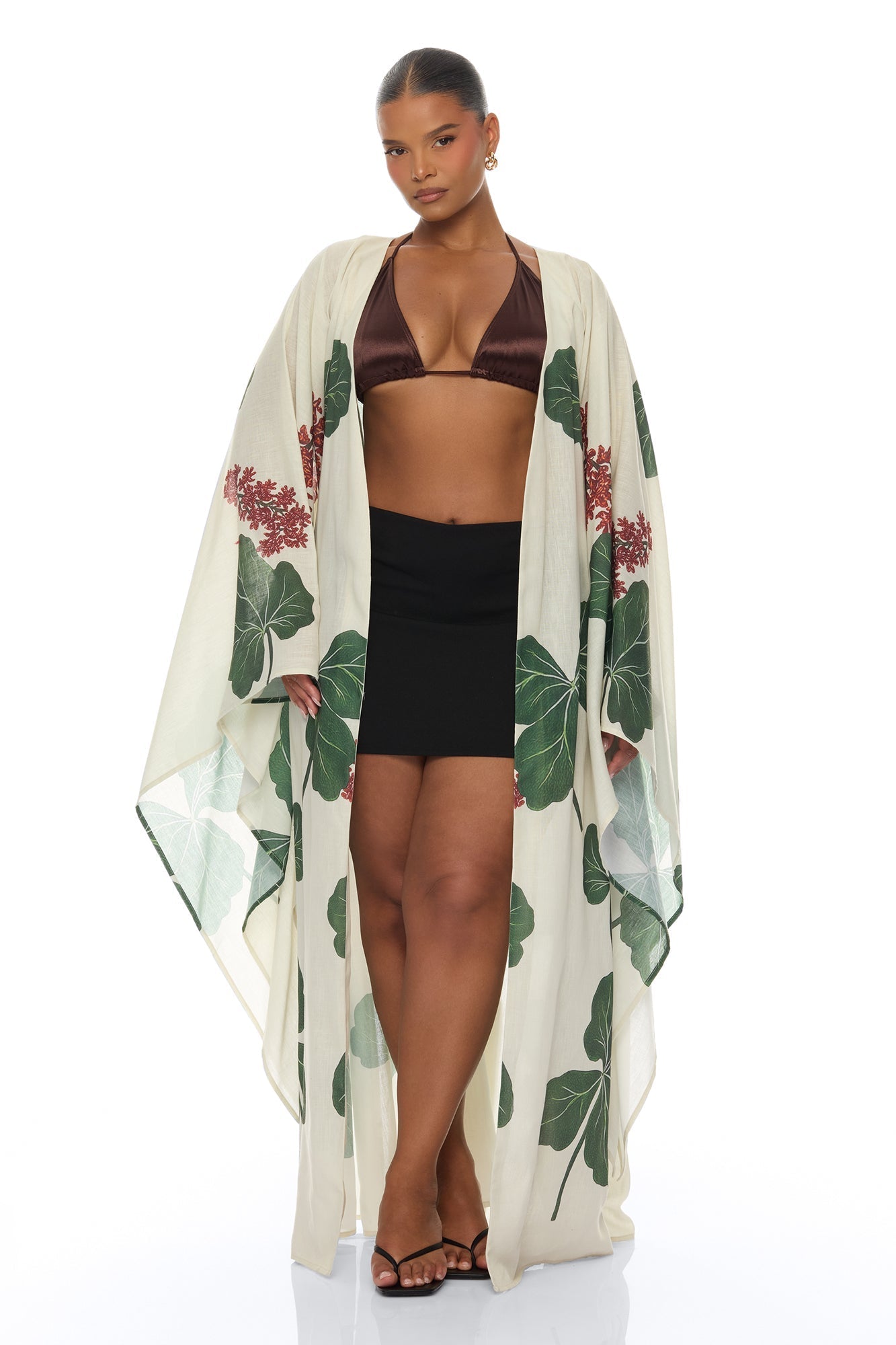 Tropic Getaway Linen Kimono - Ivory/combo NEWFASHIONEDGE