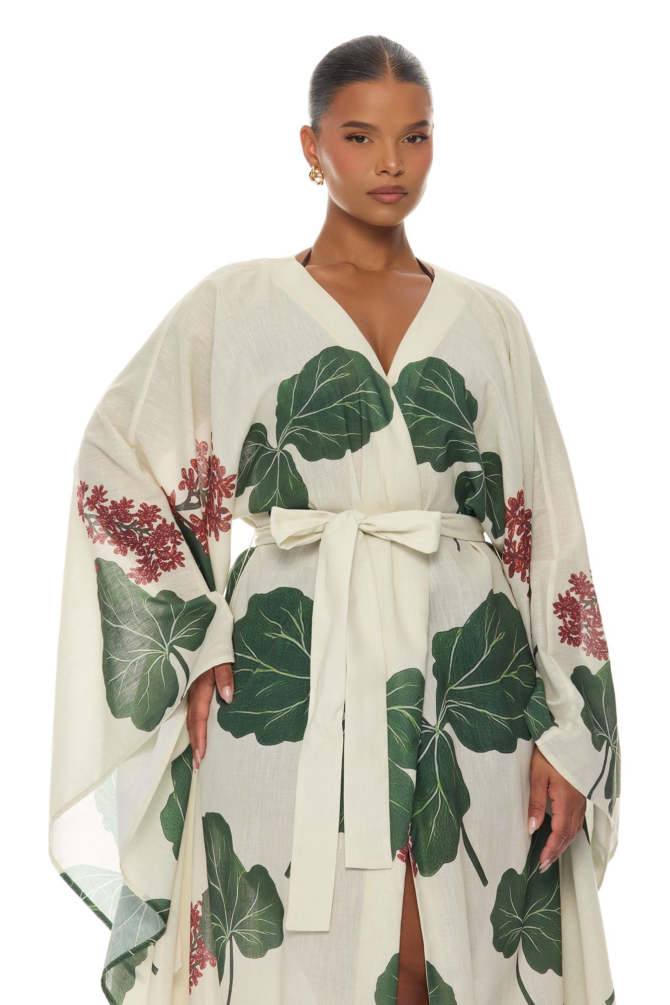 Tropic Getaway Linen Kimono - Ivory/combo NEWFASHIONEDGE