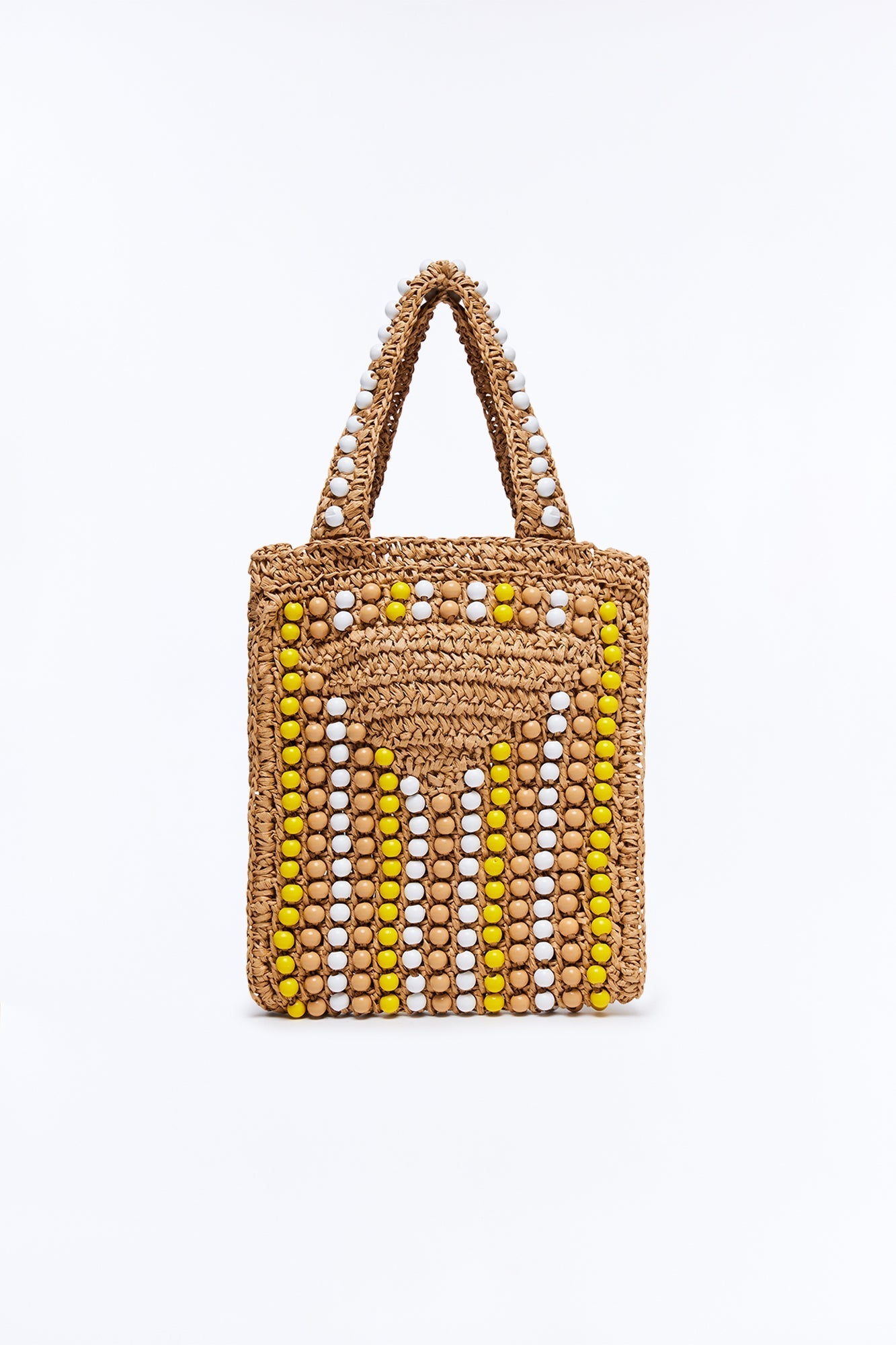 Vacation Time Straw Beaded Satchel Handbag - Yellow/combo