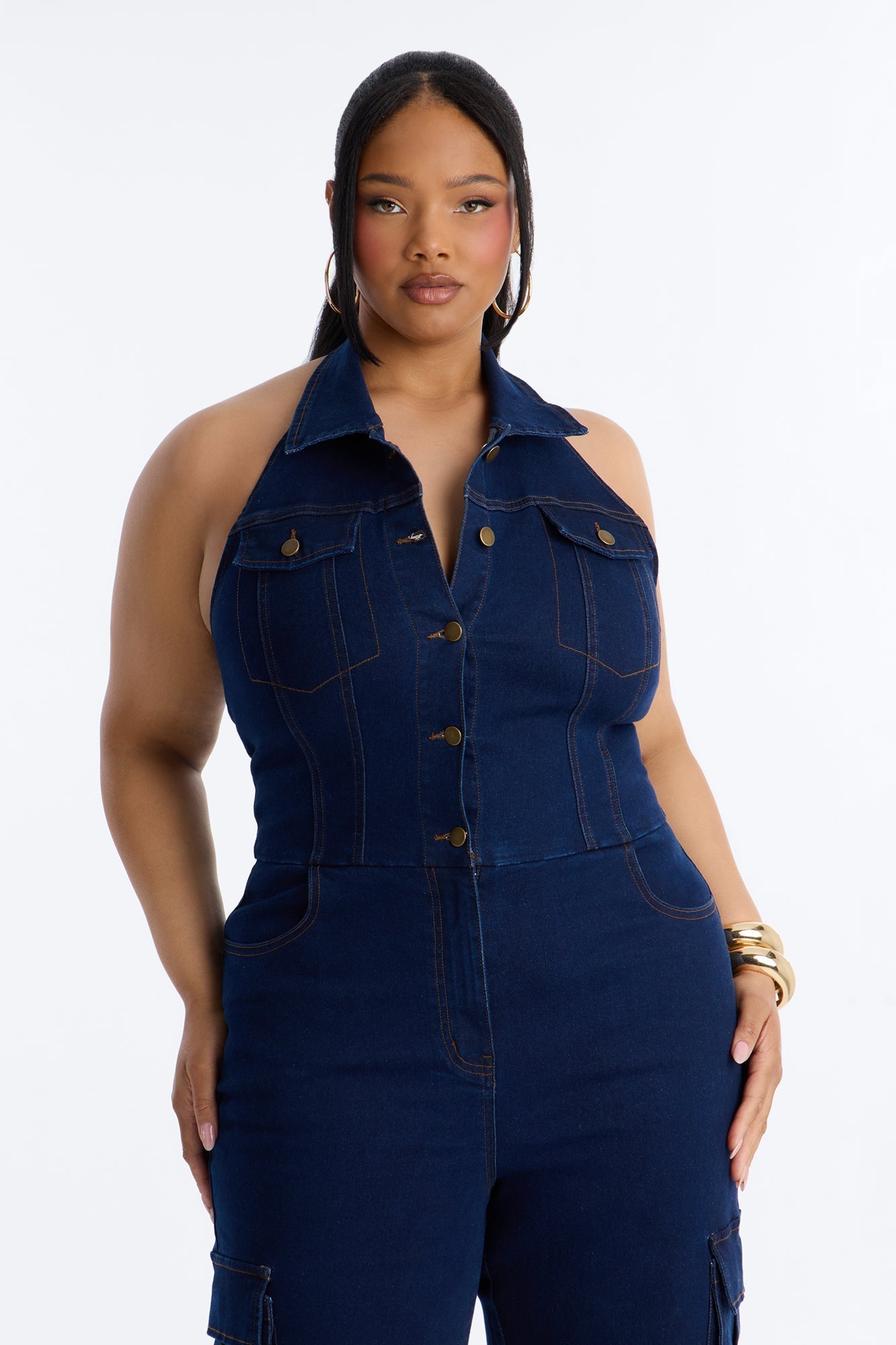 Jaime Denim Cargo Wide Leg Jumpsuit - Dark Wash
