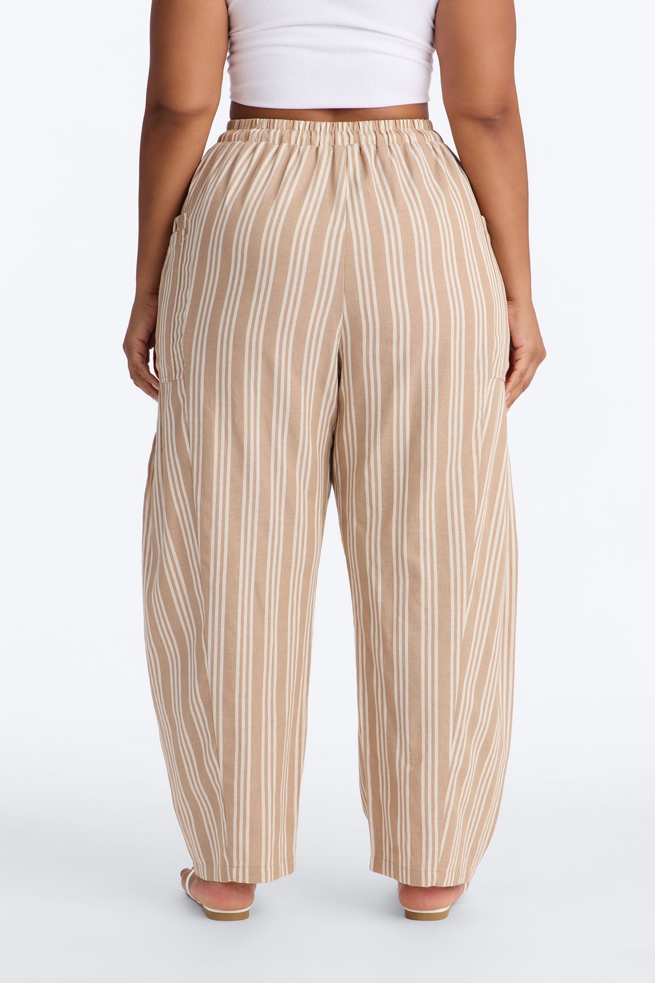 Coastal Barrel Leg Striped Pants - Taupe