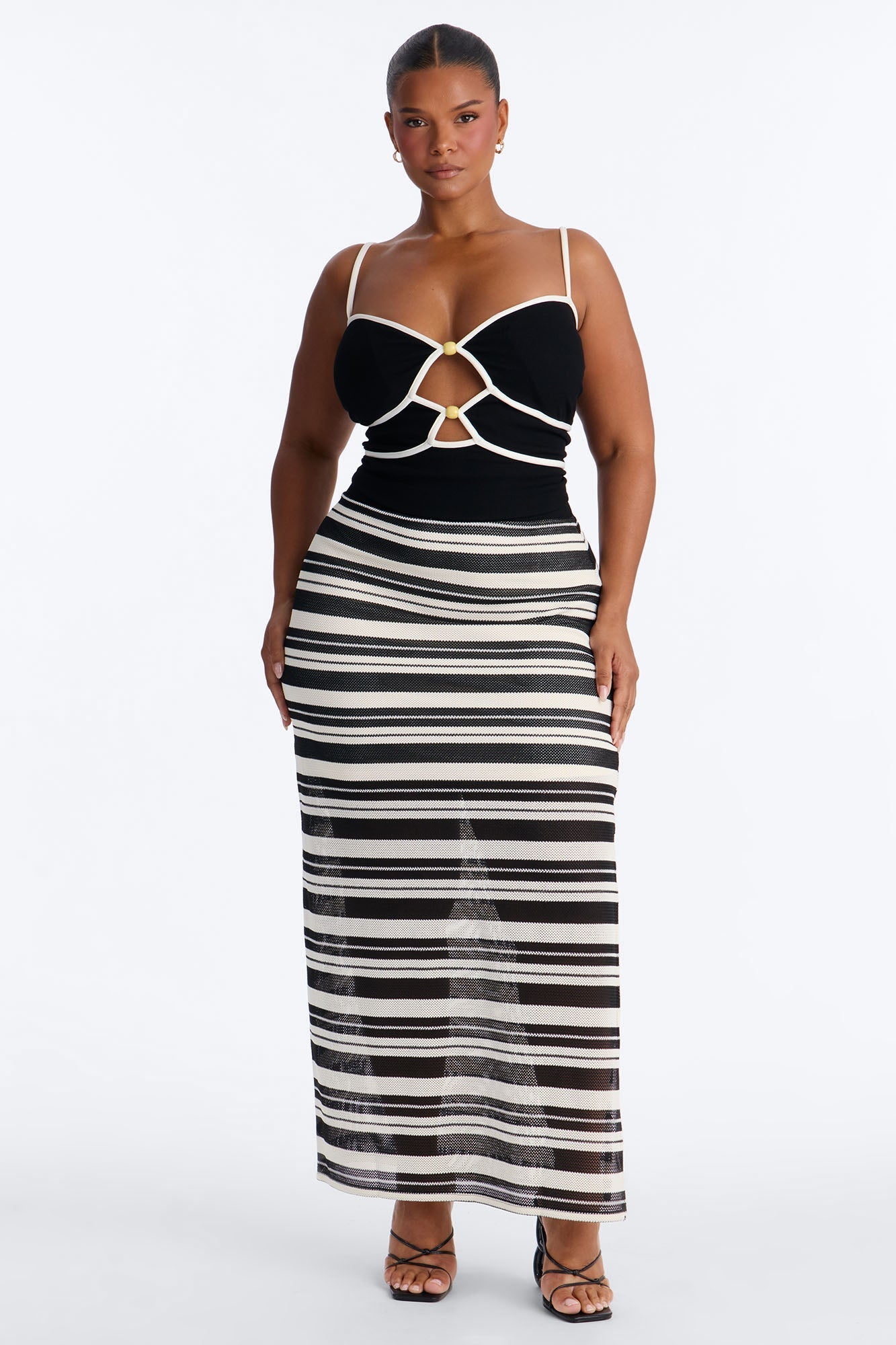 Monaco Striped Crotchet Skirt Set - Black/White