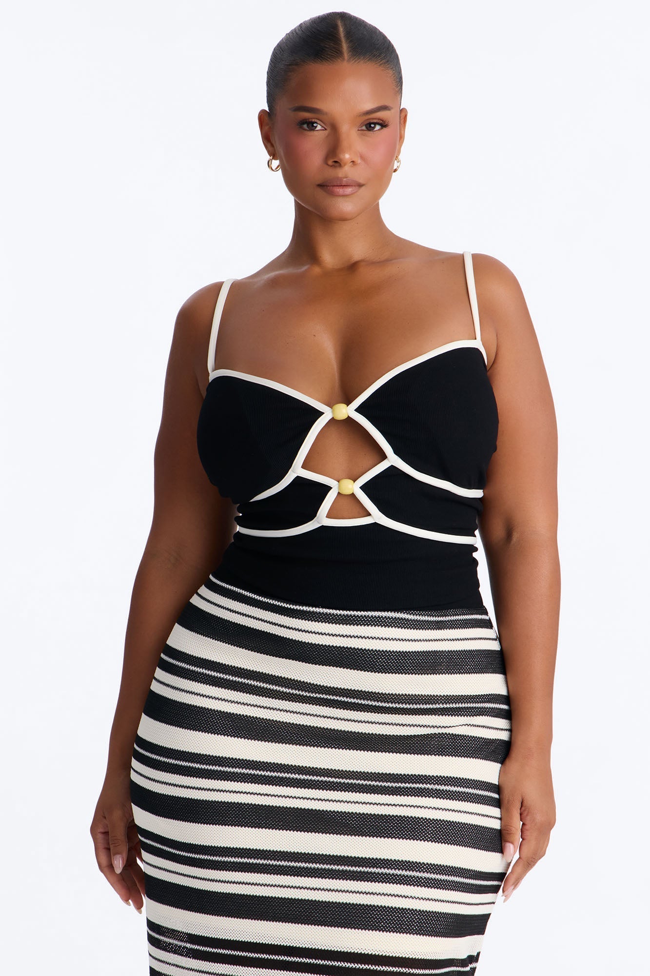 Monaco Striped Crotchet Skirt Set - Black/White